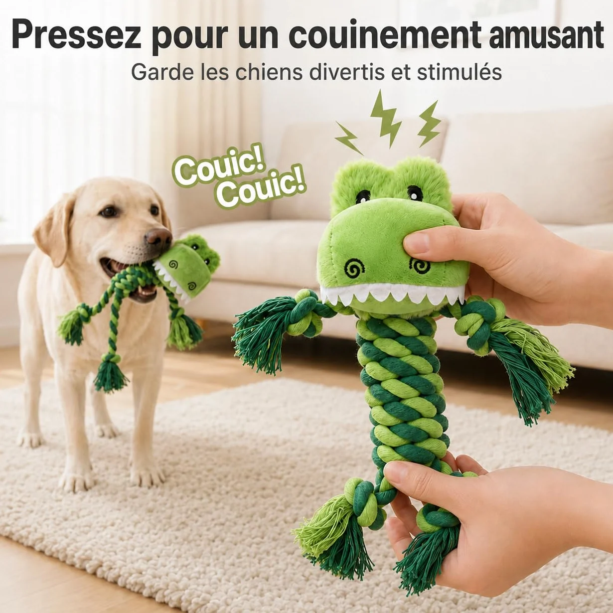 Potaroma Jouet à Mâcher pour Chien, Corde en Coton avec Peluche Crocodile