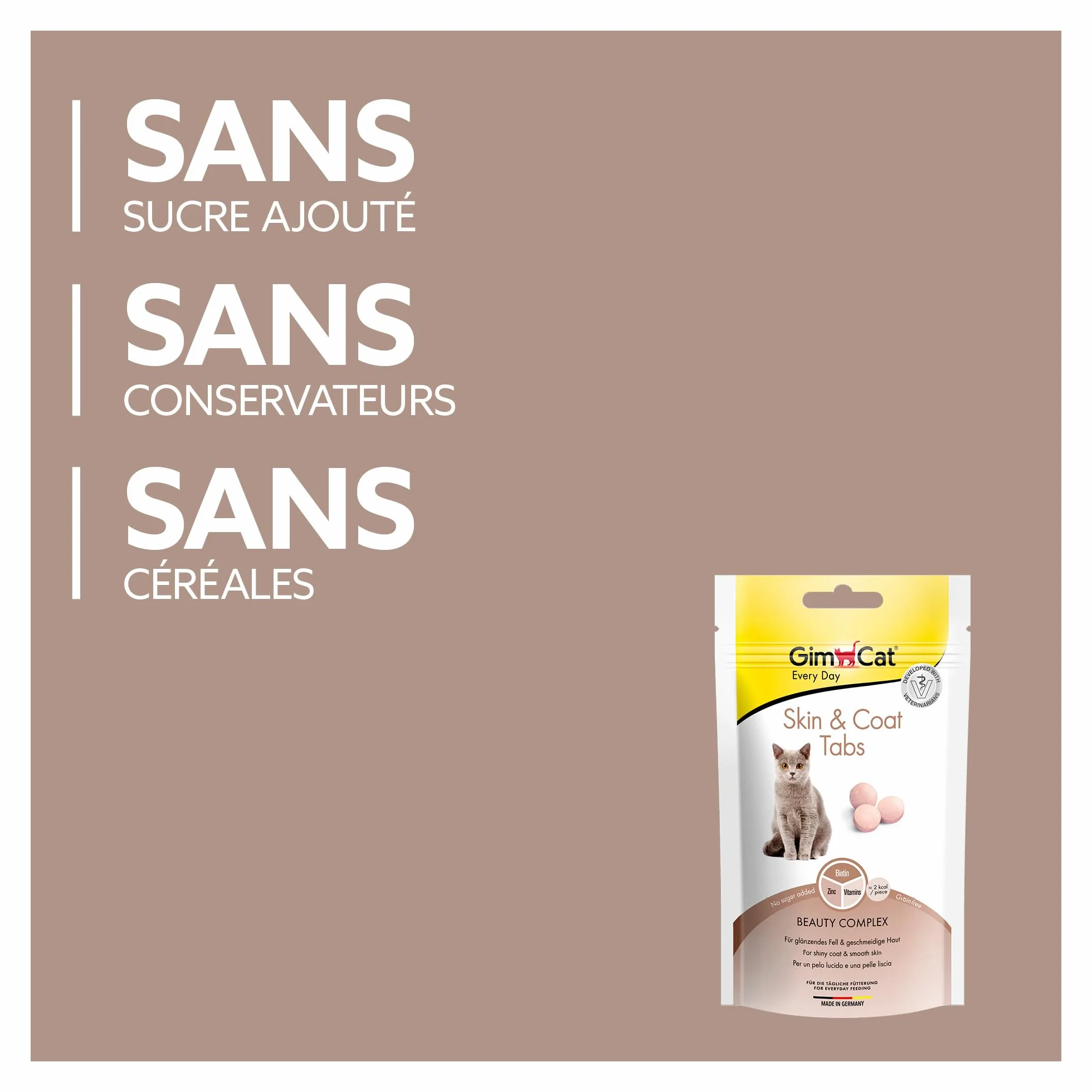GimCat Skin & Coat Tabs Snack fonctionnel pour chats pelage peau saine Lot de 8 40 g