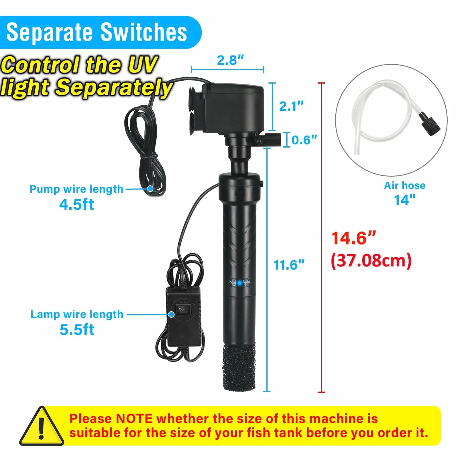 Pompe de Filtre pour Aquarium U-V 150-380L 5W Anti-algues Clarificateur 1200L/H