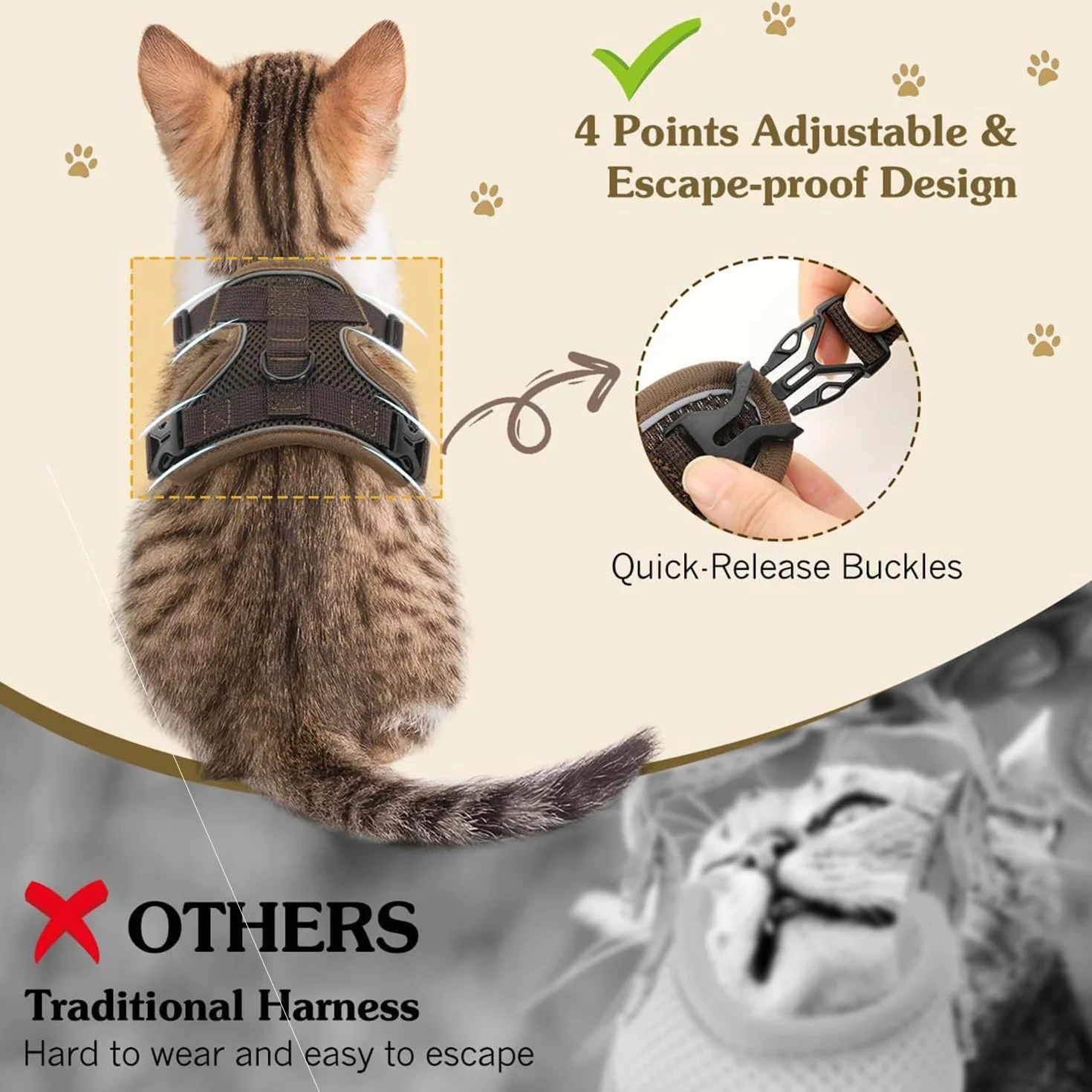 Harnais Chat avec Laisse Réglable Gilet de Sécurité Souple pour Chaton Chiot (L)