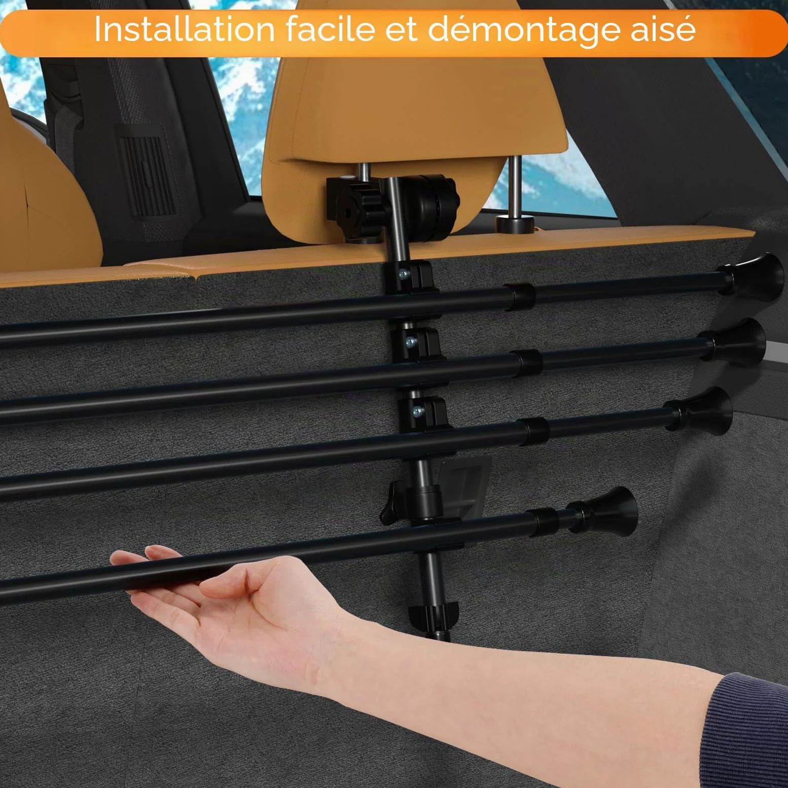 Grille chien voiture universelle réglable pour SUV, breaks, voitures, camionnettes et utilitaires – Barrière de séparation coffre pour chien, grille de sécurité en acier robuste, facile sans perçage