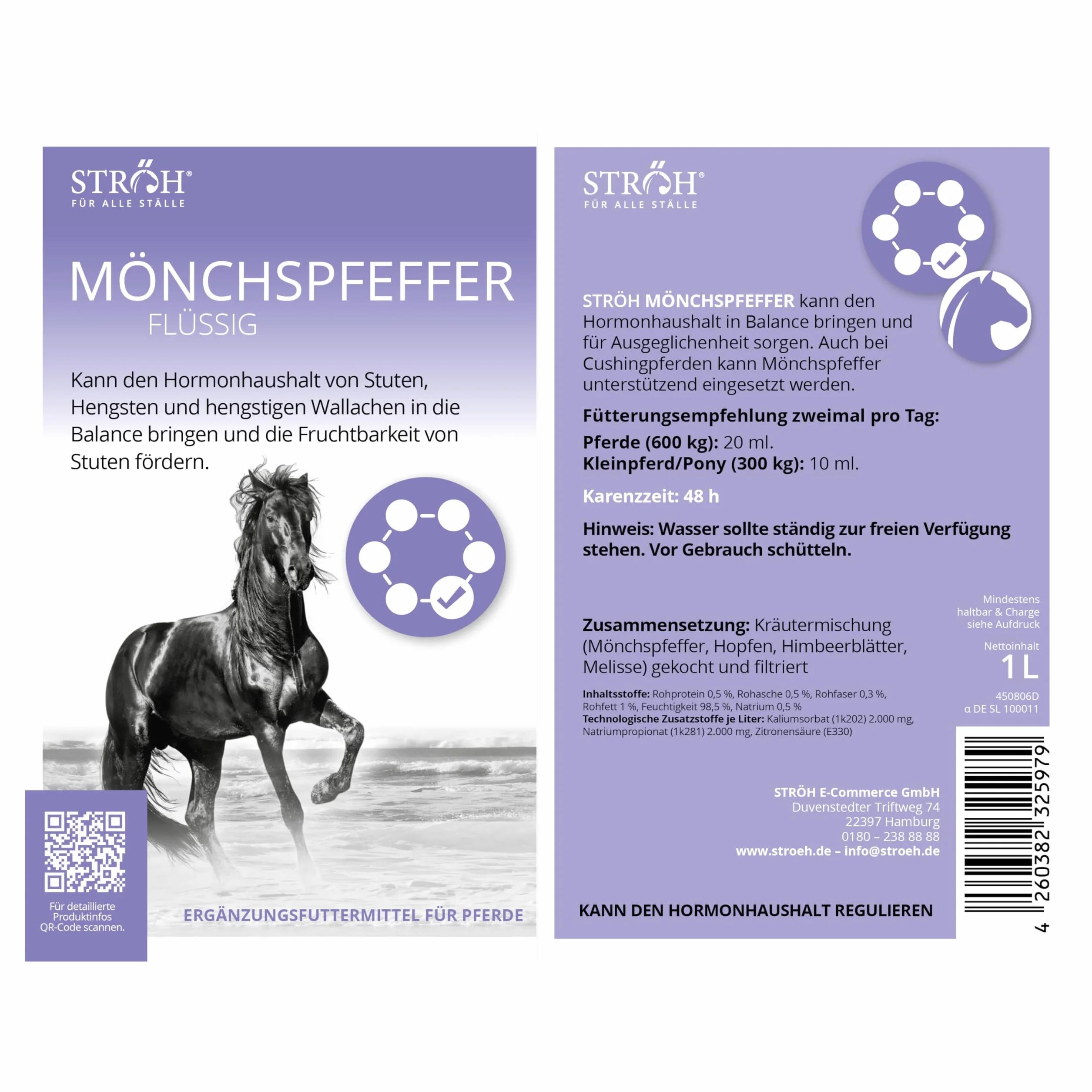 STRÖH Poivre moine pour chevaux 1 l flacon doseur équilibre hormonal juments étalons