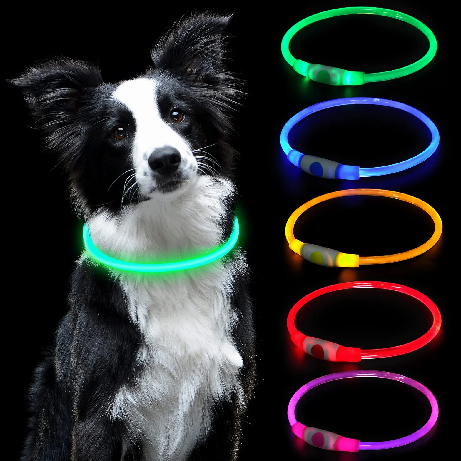 Collier lumineux à LED pour chien rechargeable USB longueur réglable étanche 3 modes vert