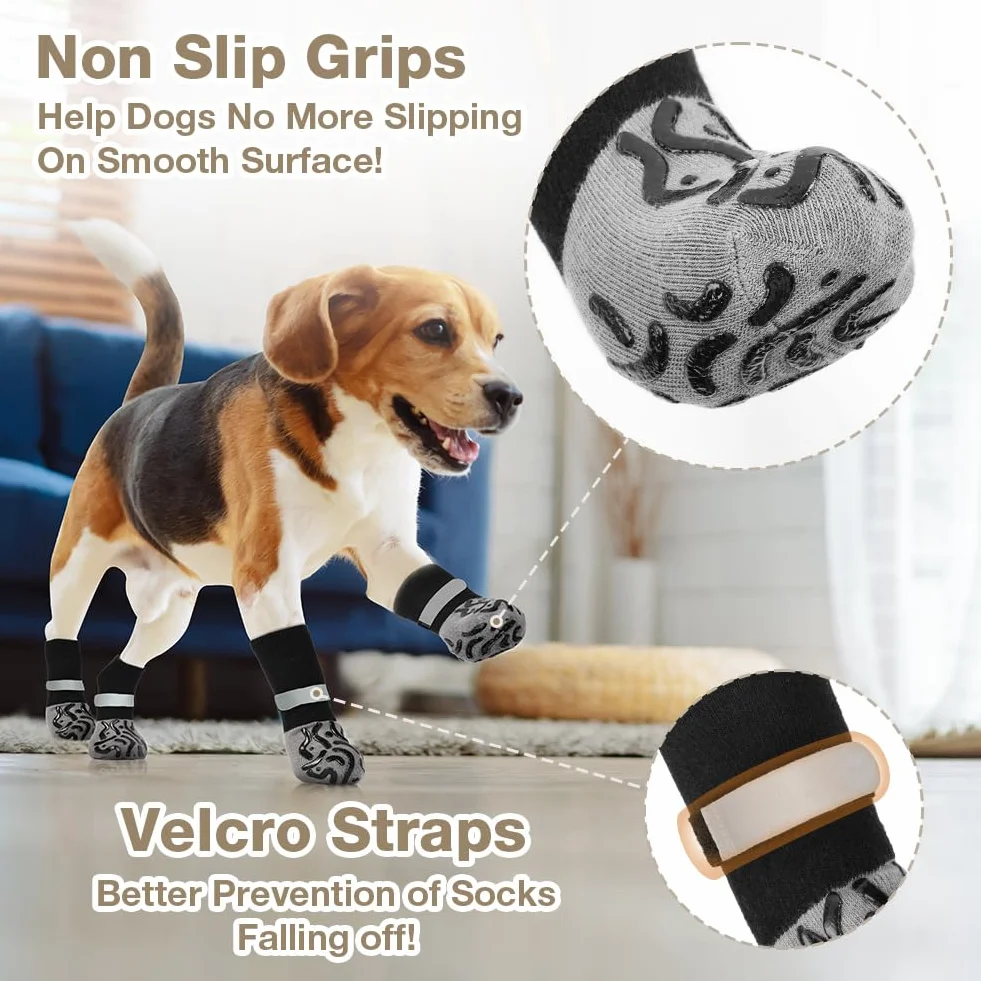 Chaussettes Antidérapantes pour Chien 2 Paires Réglables Protège-Pattes Double Face M