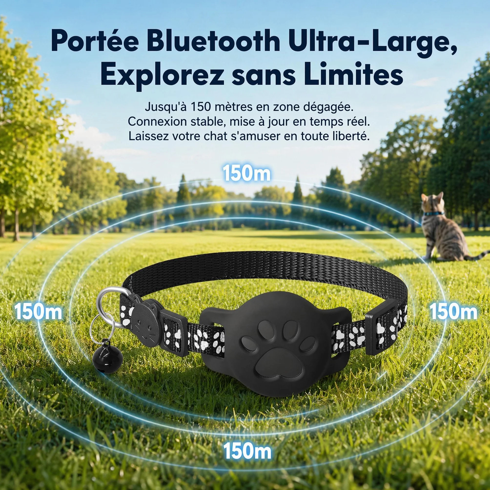 Collier GPS Chat Traceur sans Carte Sim Tracker sans Abonnement Localisation Temps Réel Imperméable Durable