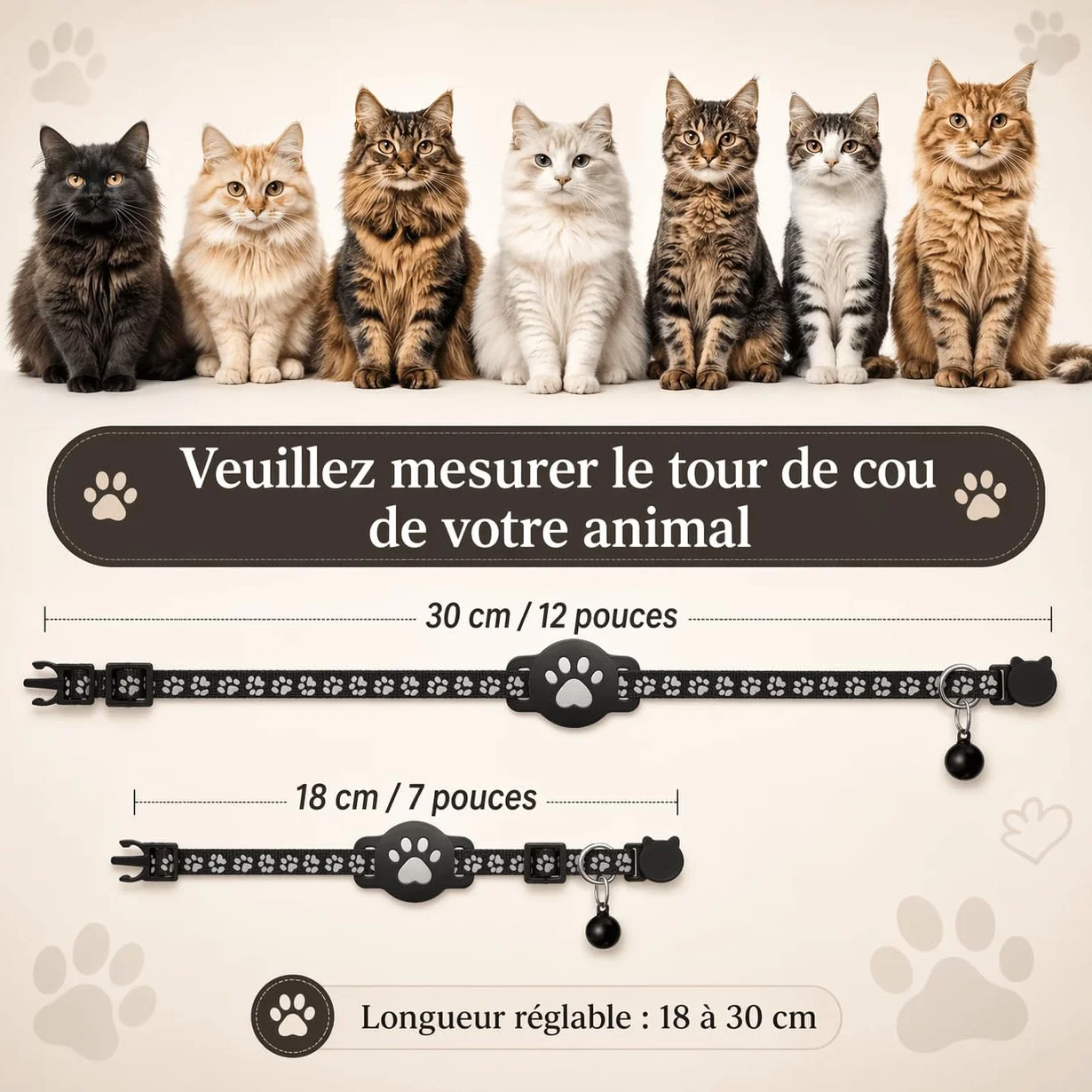 Collier GPS Chat sans Abonnement ni Carte SIM, Traceur GPS Étanche IP67, Localisation Temps Réel, Anti-Perte (Noir)