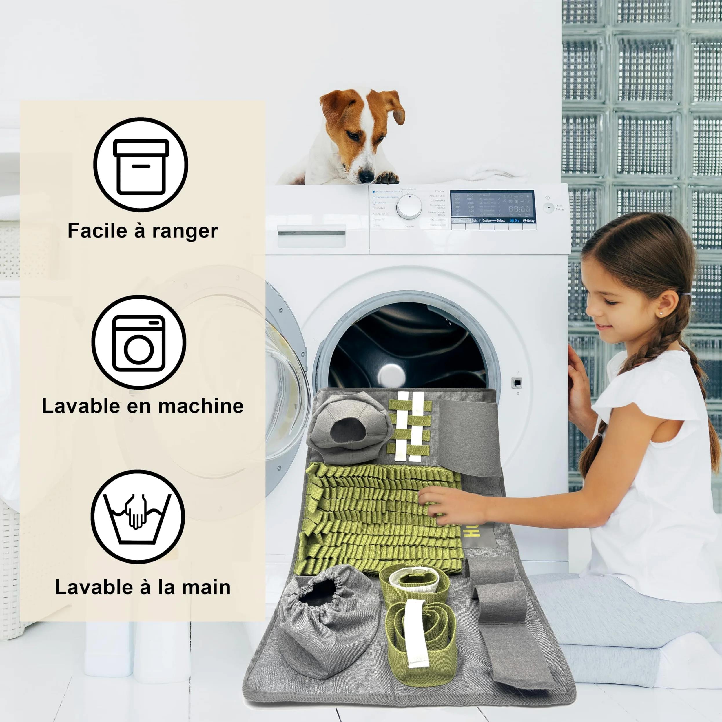 Huppy Tapis de Fouille Chien, Chat – Tapis à Renifler en Tissu Renforcé – Snuffle Mat – Gamelle Anti Glouton, Léchage – Jouet d’Occupation Chiot, Puzzle Alimentation