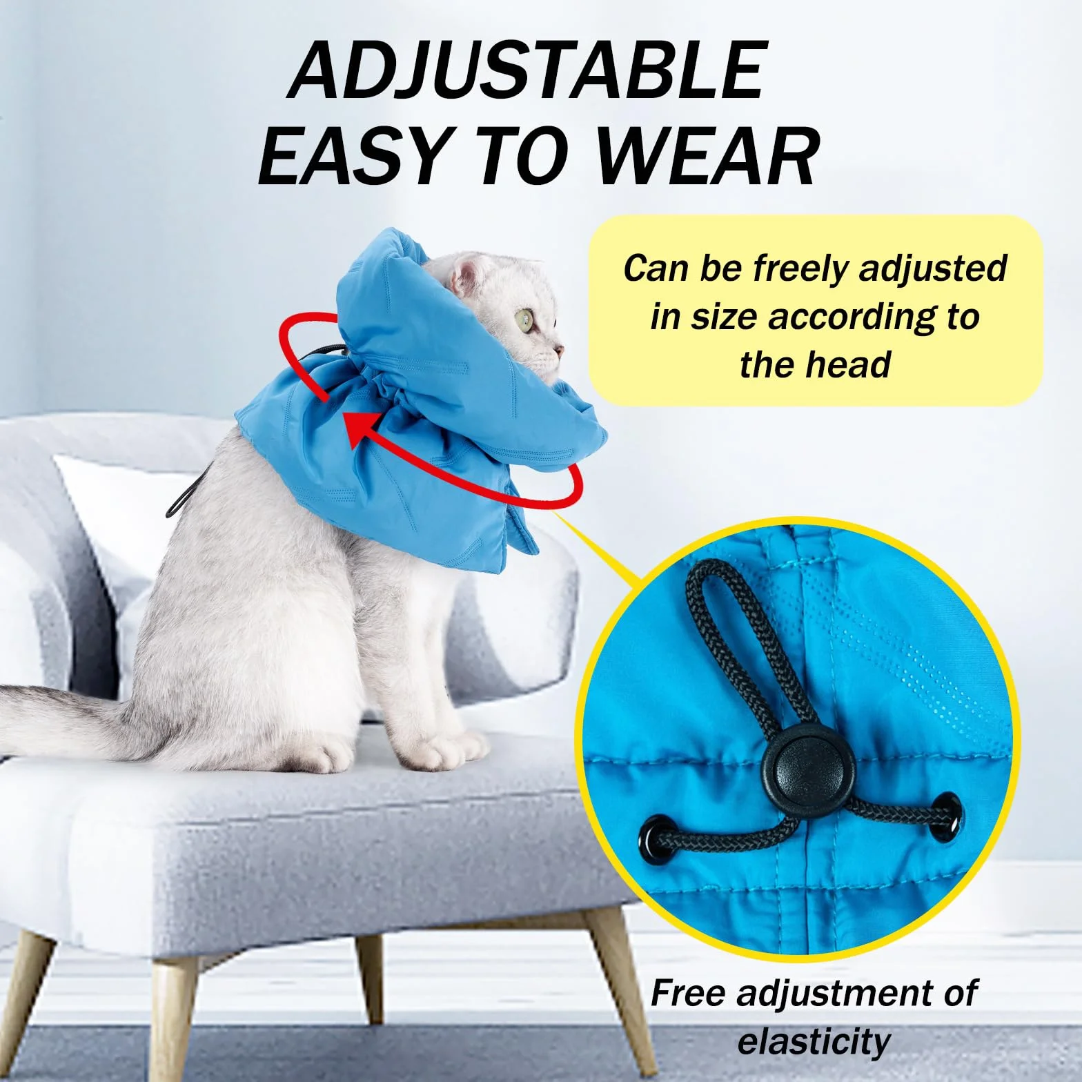 Collier Élisabéthain Anti Léchage pour Chat, Ajustable Doux, Protection Post-opératoire Bleu foncé
