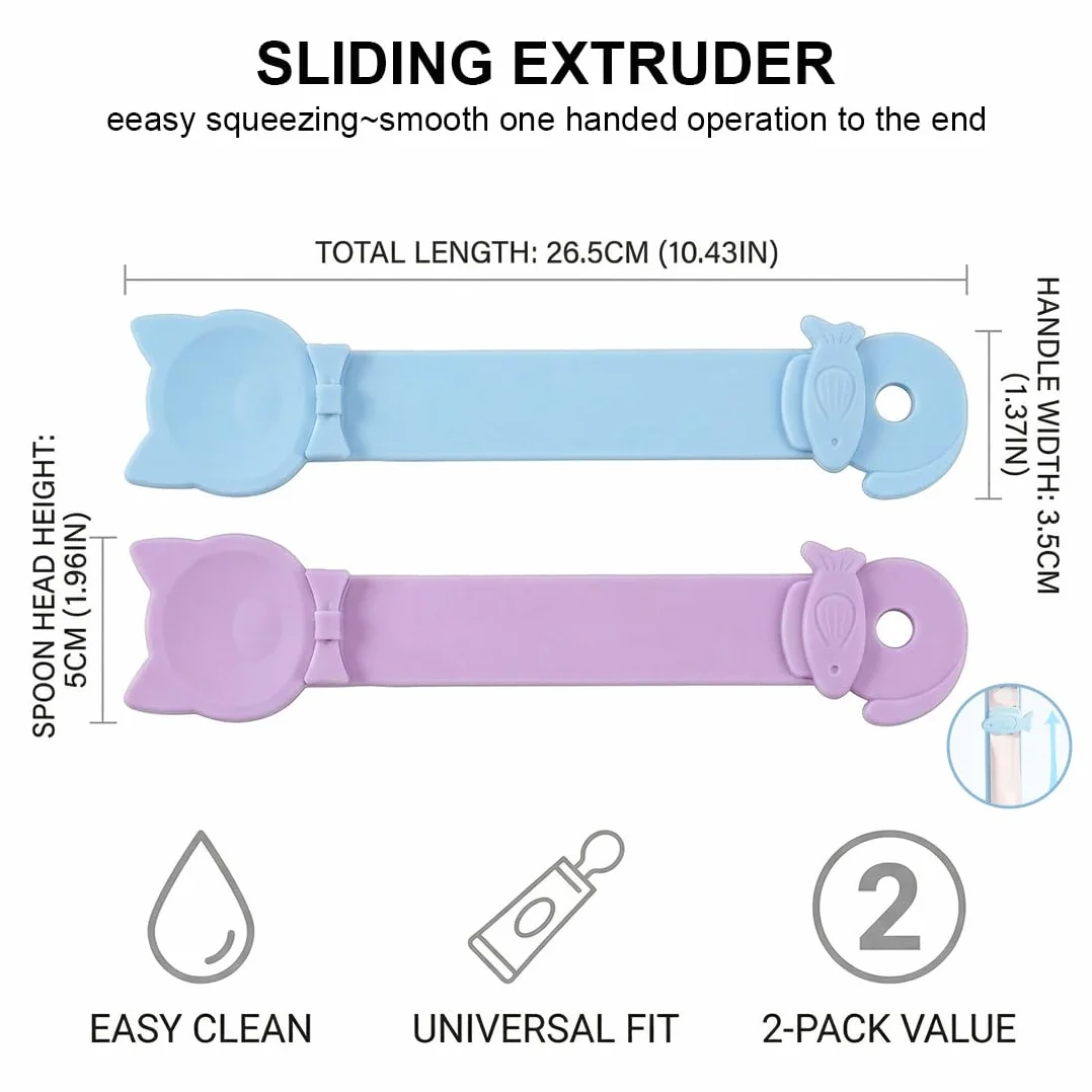 Cuillère Presse-Friandises pour Chat, Lot de 2 Bleu Violet – Idéal Churu & Snacks Liquides, Alimentation Propre Anti-Gaspillage