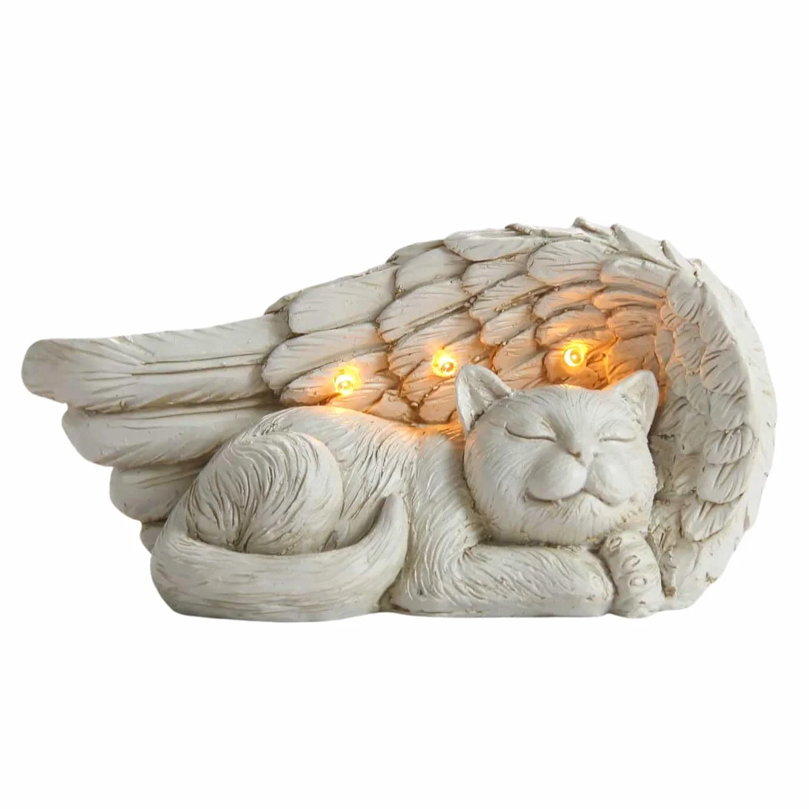 Statue Solaire Commémorative LED Blanc Chaud pour Chats Chiens - Croix Cœur Lumineux - Waterproof 21cm Chat Ailé