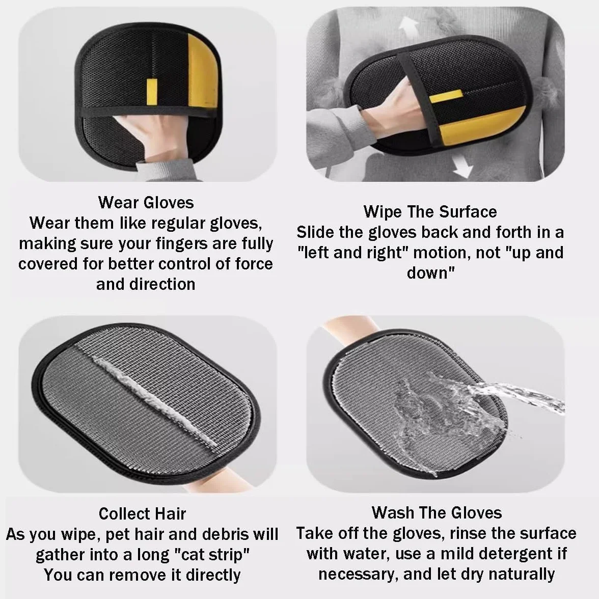 Gants de Toilettage Double Face Antistatiques 2026 pour Épilation Poils Animaux, Réutilisables Nettoyage Canapé Meuble Tapis Siège Auto (2PCS)