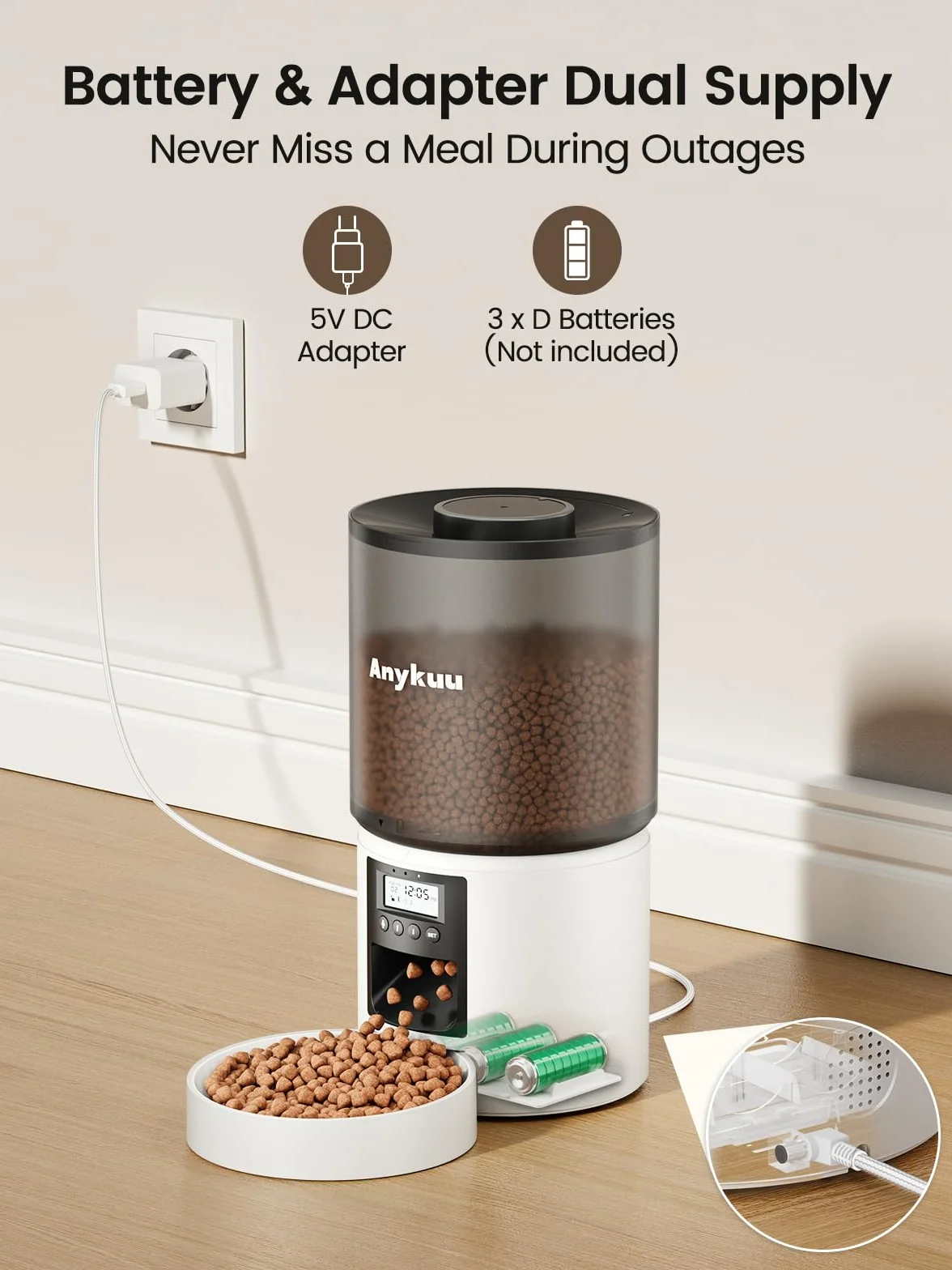 Distributeur Croquettes Chat Automatique 4L Fonction Vocale 10s 6 Repas Minuterie Programmable