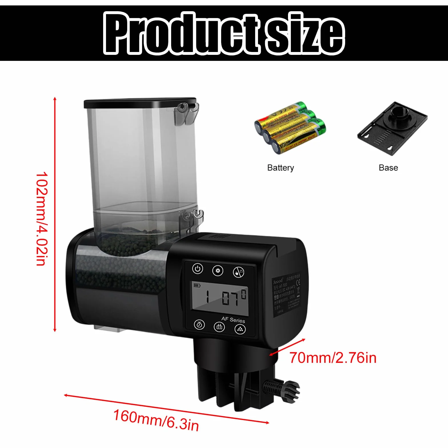 BORDEAG Distributeur automatique de nourriture pour poissons 160 x 70 x 102 mm minuterie grande capacité noir