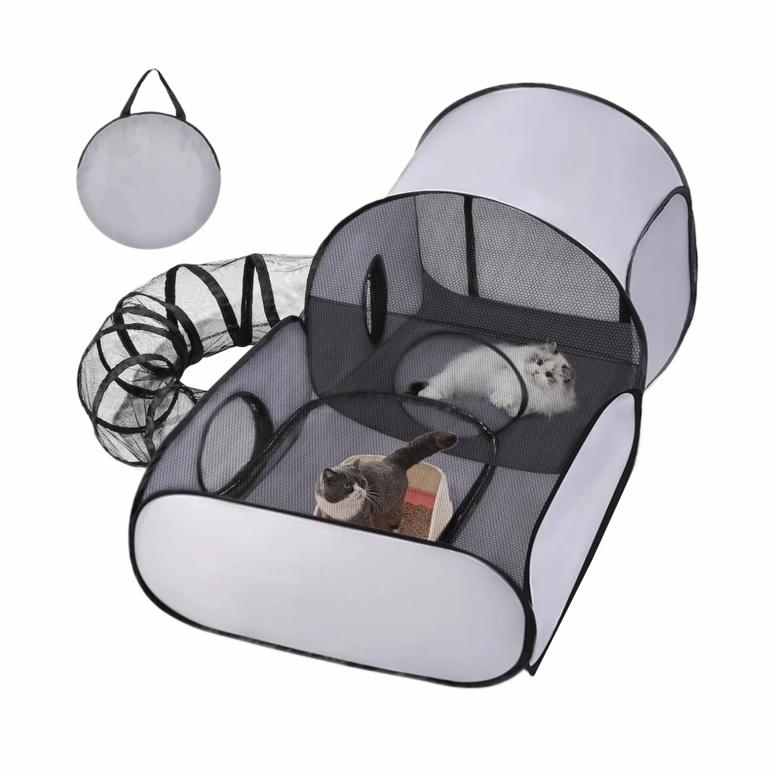Parc pour Chats Portable avec Tente et Tunnel Pliable pour Chaton Chiot Voyage Extérieur