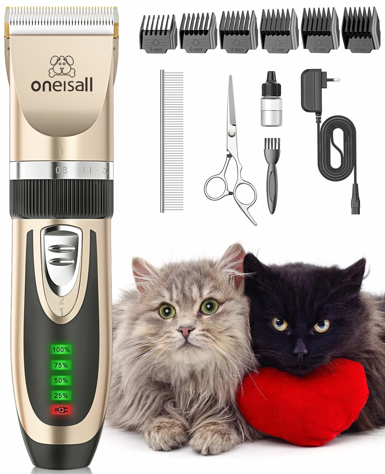 oneisall Tondeuse pour chats et chiens, Kit de toilettage 2 vitesses, sans fil silencieuse