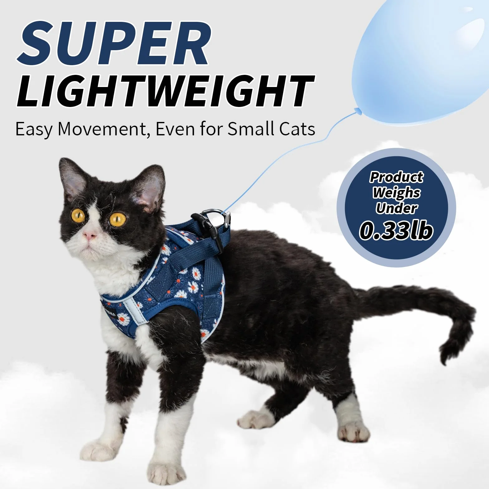 Harnais pour Chat Arblina avec Laisse Souple et Respirant Réflecteurs, Bleu XS