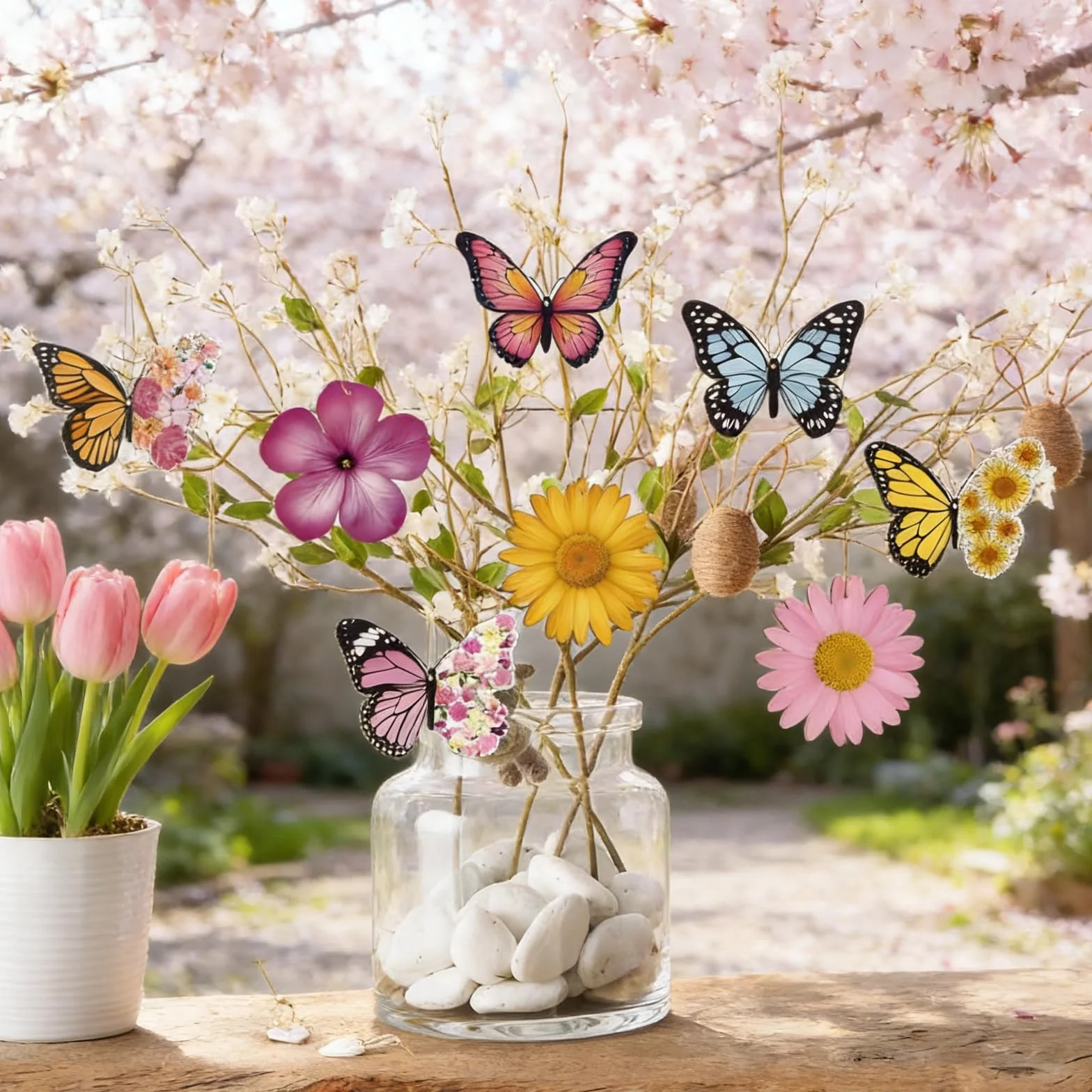 Lot de 40 décorations de printemps en bois suspendues pour branches, portes, fenêtres