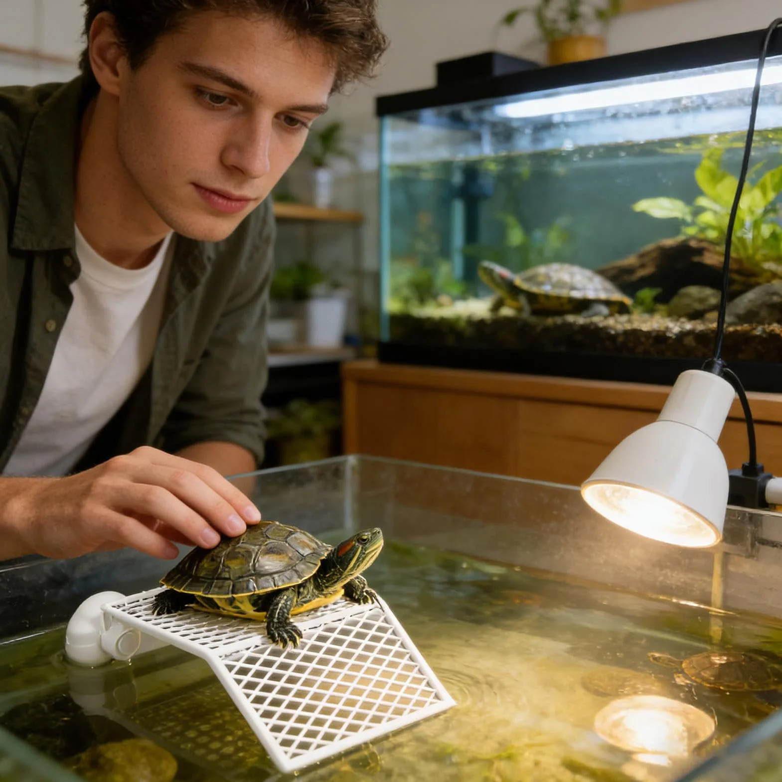 Plateforme de bain pour tortues avec support d'aspiration antidérapant, décoration de réservoir ventilé