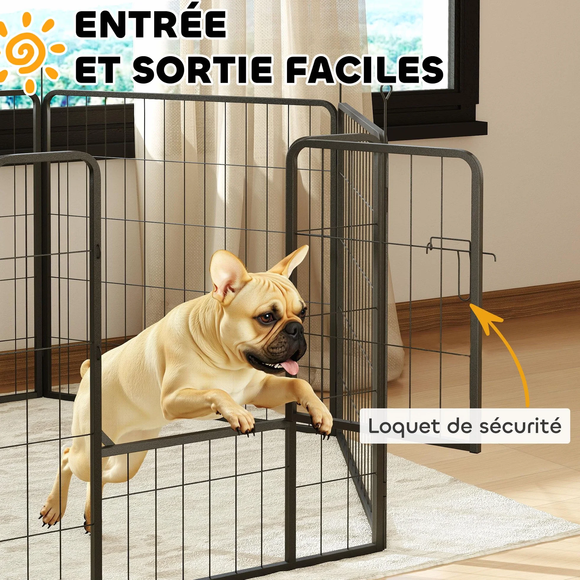 PawHut Parc pour Chien 6 Panneaux modulable Pliable en Acier 80H cm avec Porte Gris