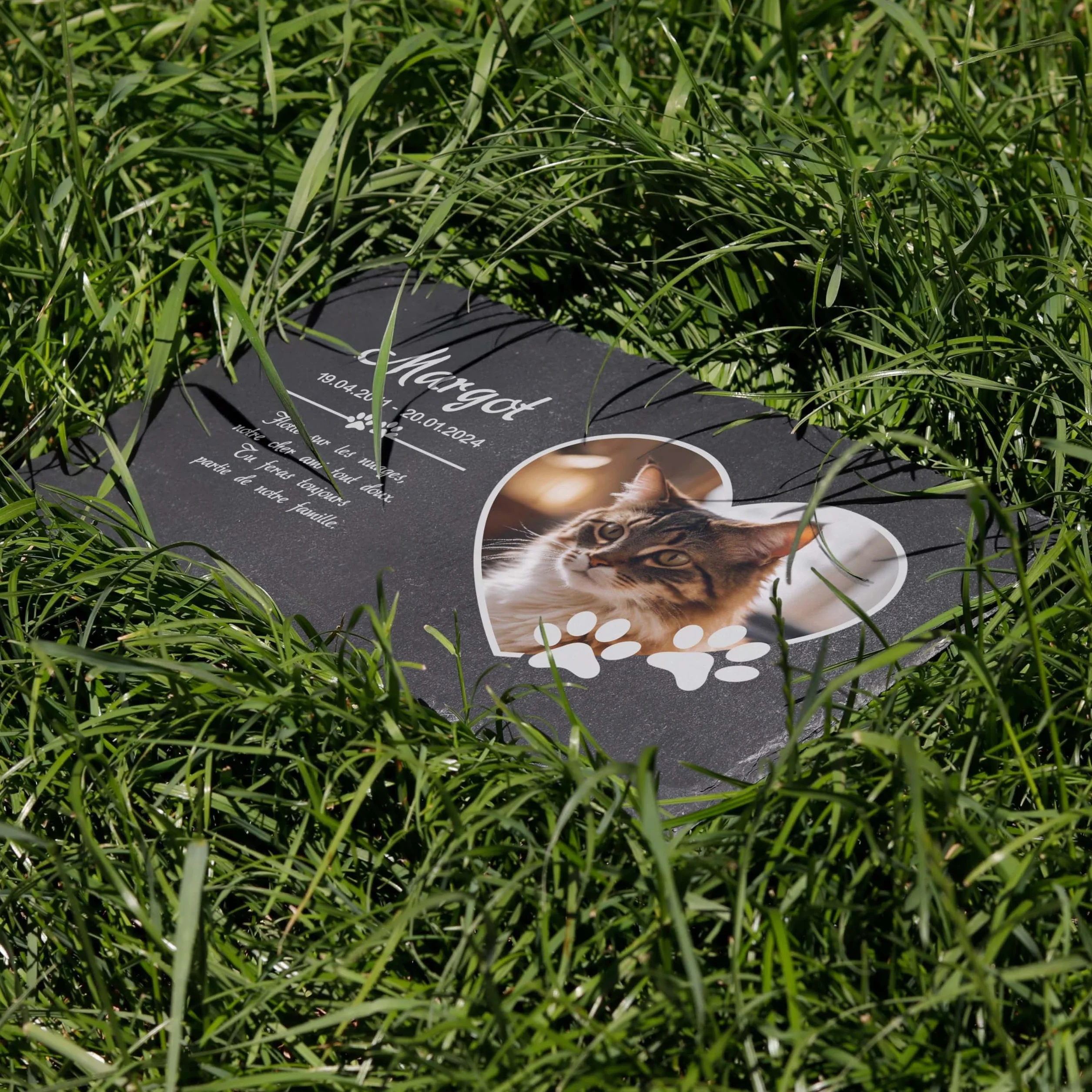 Plaque tombale personnalisée pour Chien Chat Animaux - Pierre commémorative en Ardoise gravée avec nom et Photo, 3 Tailles