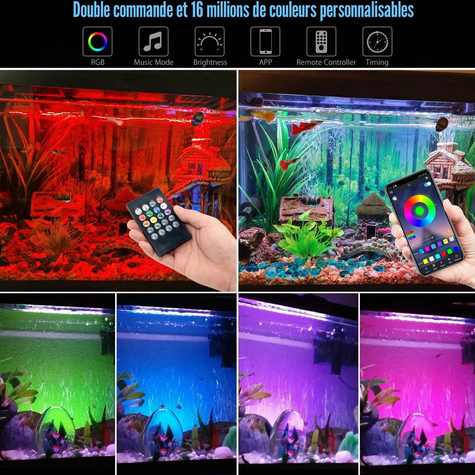VARMHUS LED Aquarium Lumière Submersible 38cm avec télécommande et contrôle APP Spectrum RGB