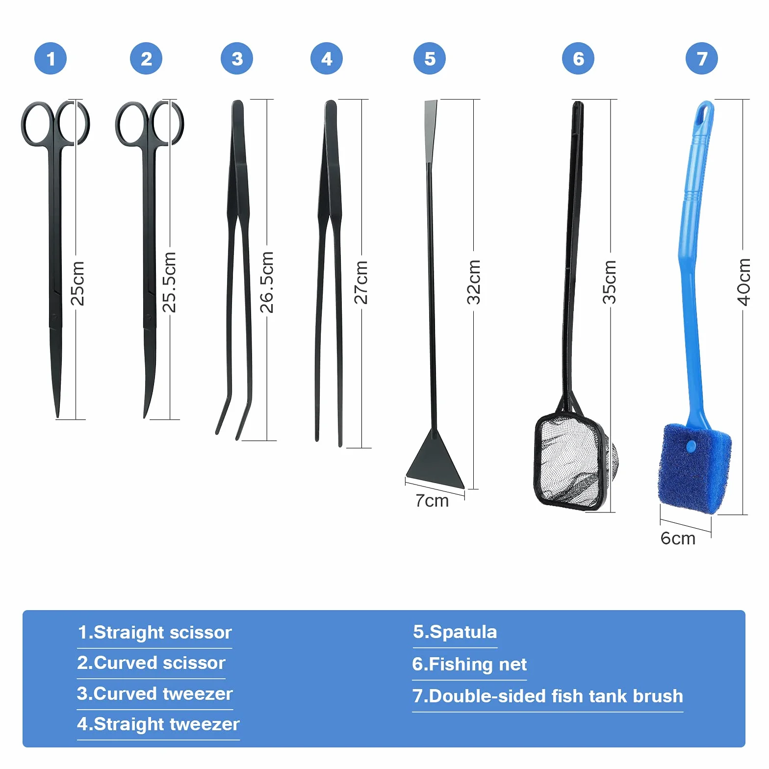 Kit d'outils d'aquascaping 7 en 1, Pinces à épiler en Acier Inoxydable pour Aquarium