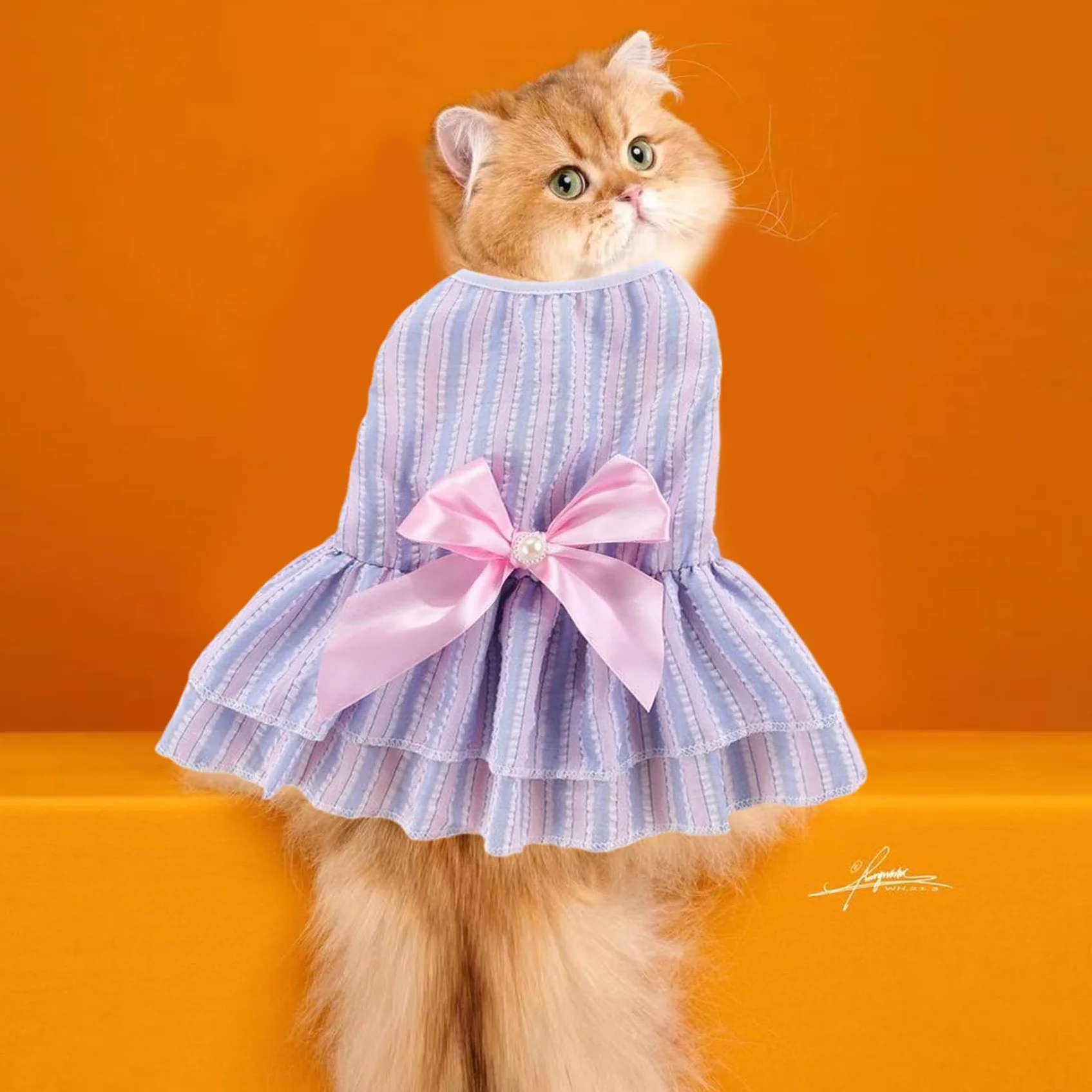 Lot de 4 Robes pour Chien à Rayures Verticales avec Nœud Papillon, Vêtements Doux et Respirants pour Petit Chiot Chihuahua Yorkies