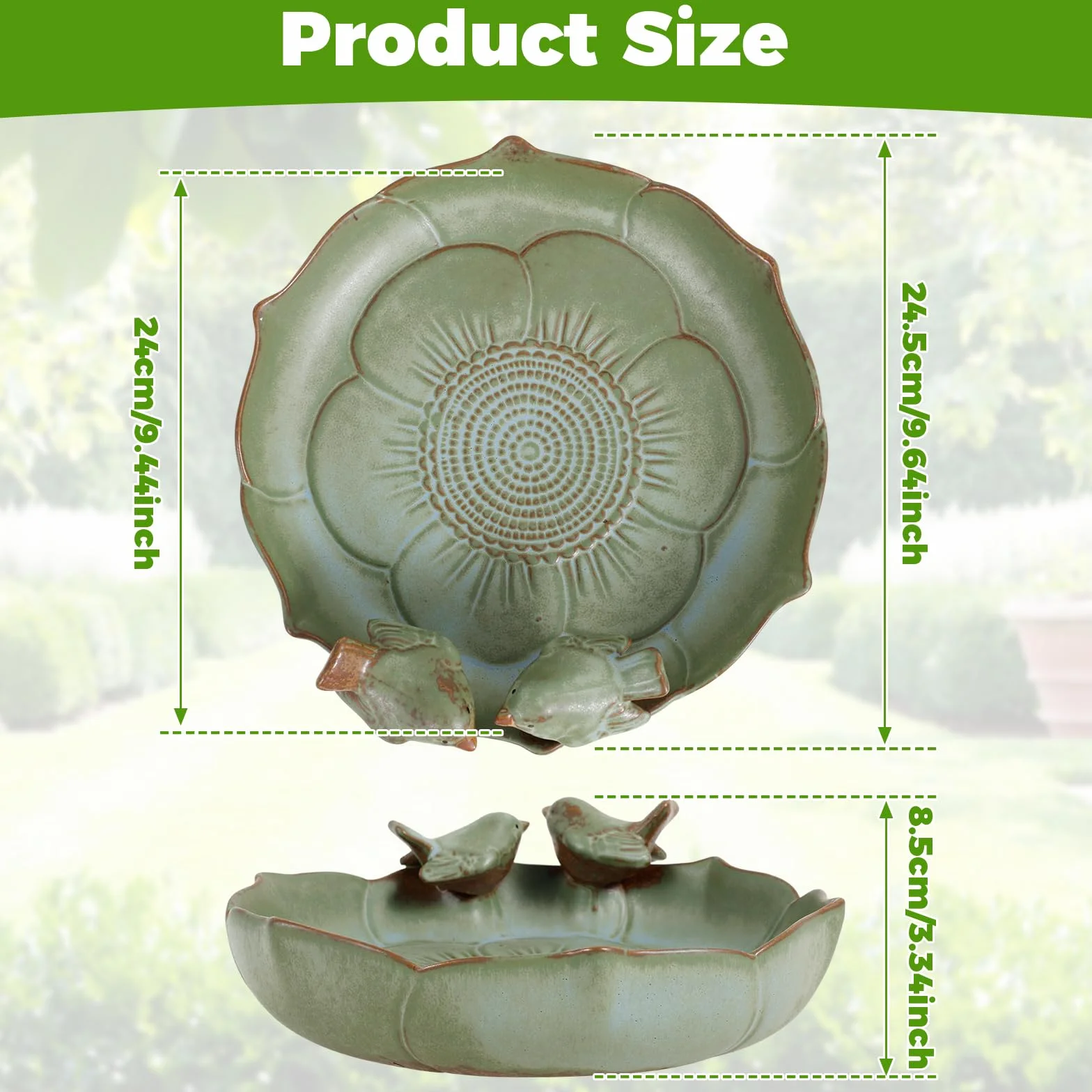Bain pour Oiseaux en Céramique Émaillée 24 cm Résistant au Gel