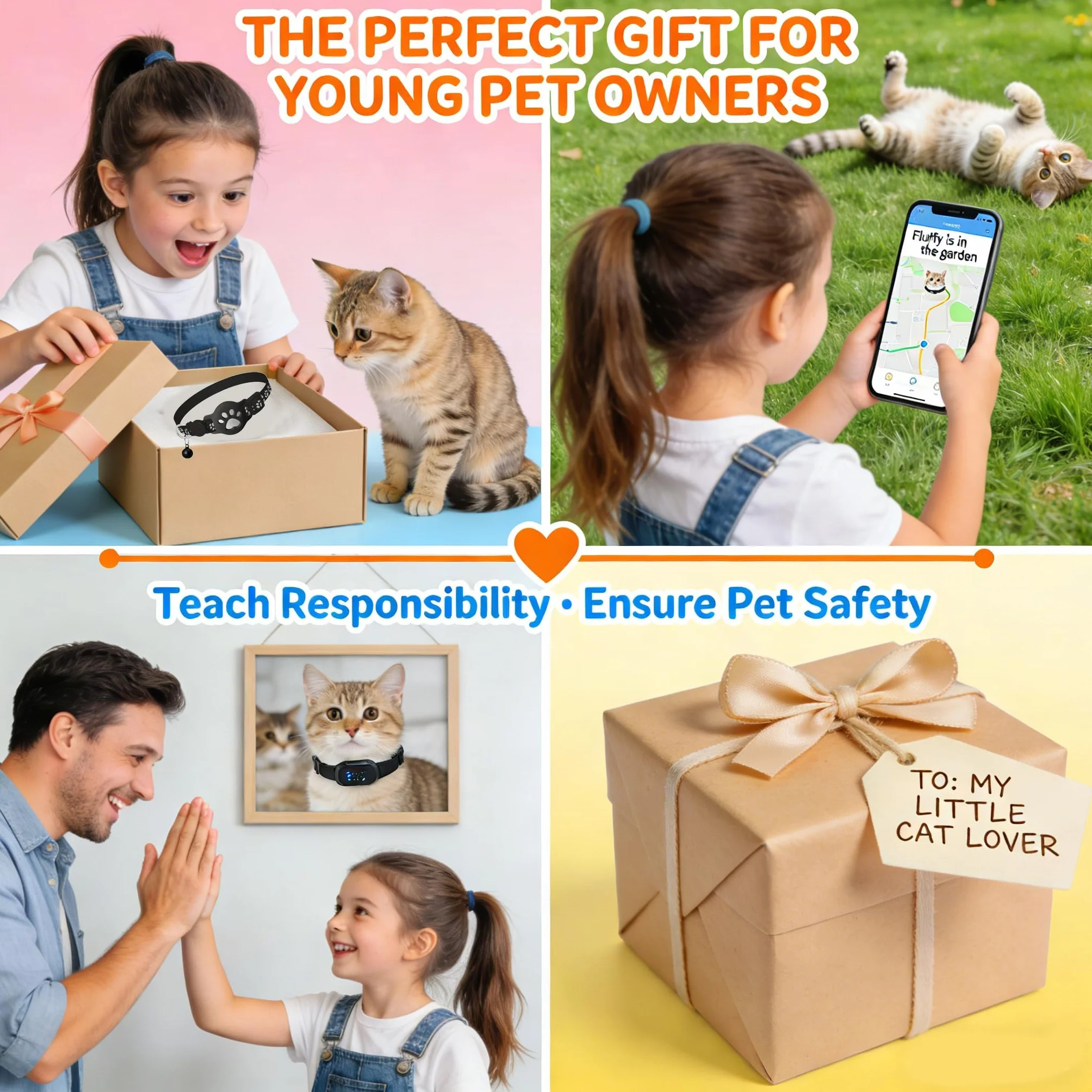 Collier GPS Chat Traceur sans Abonnement Mensuel Localisation Temps Réel Imperméable Anti-Perte pour Chats Extérieur Noir