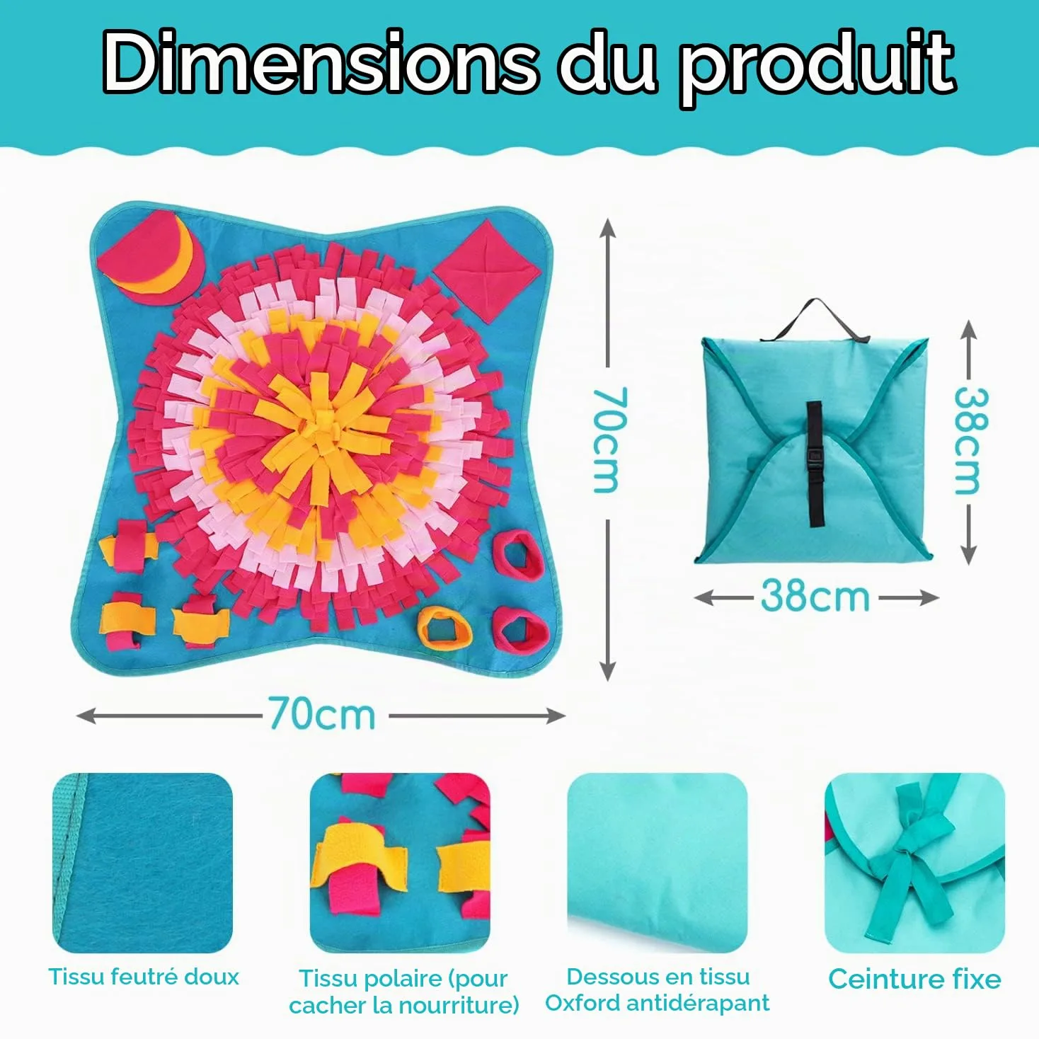 Nobleza 70 * 70cm Tapis Fouille Chien Snuffle Mat, Alimentation Lente Jouet Reniflant Couverture Pliable, Durable, Lavable