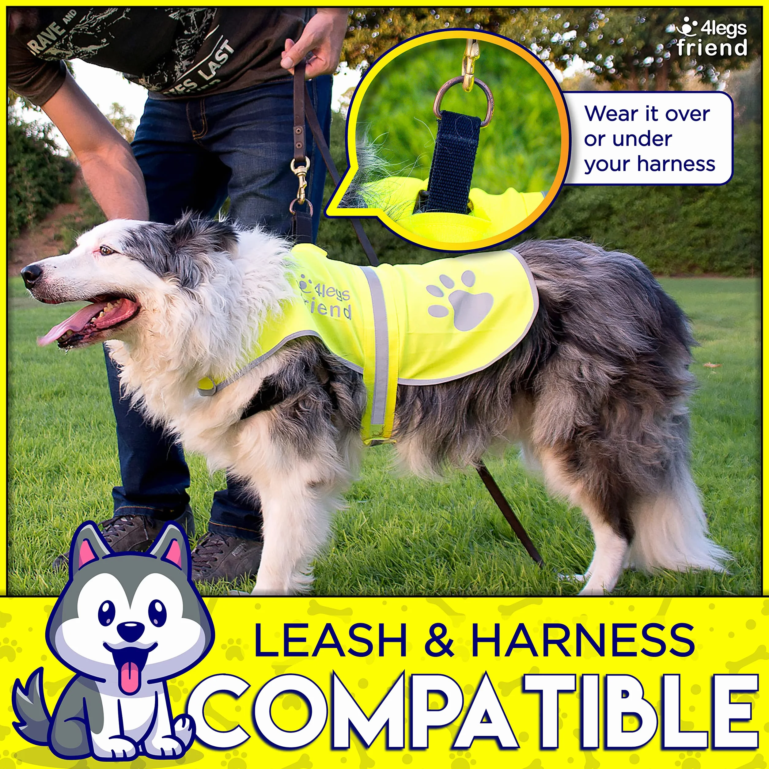 Gilet de Sécurité Réfléchissant pour Chien 5 Tailles Haute Visibilité Jour et Nuit