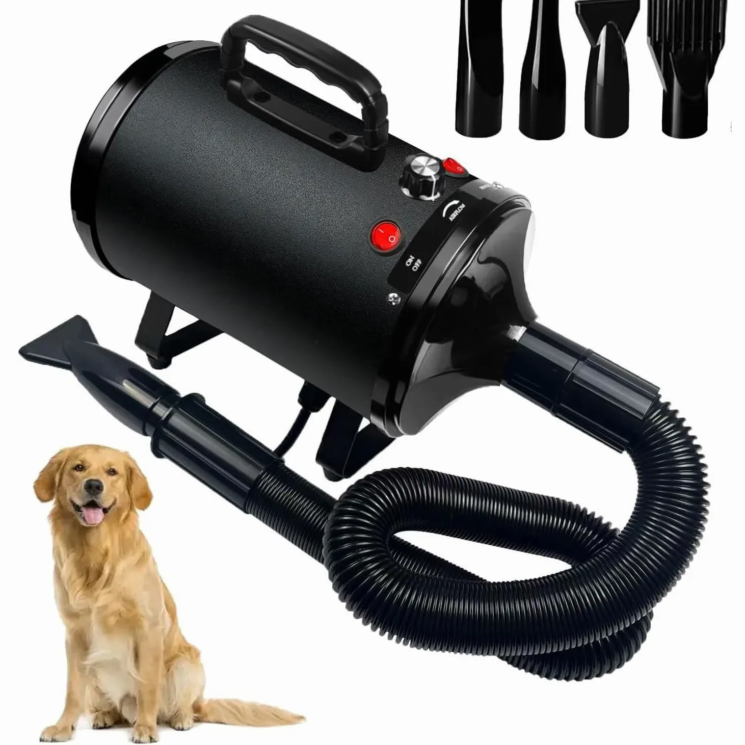 Professionnel Souffleur Chien,3200W Souffleur de Soins pour Chien | Pour Animaux Vitesse Continue et température réglable,5 Buses
