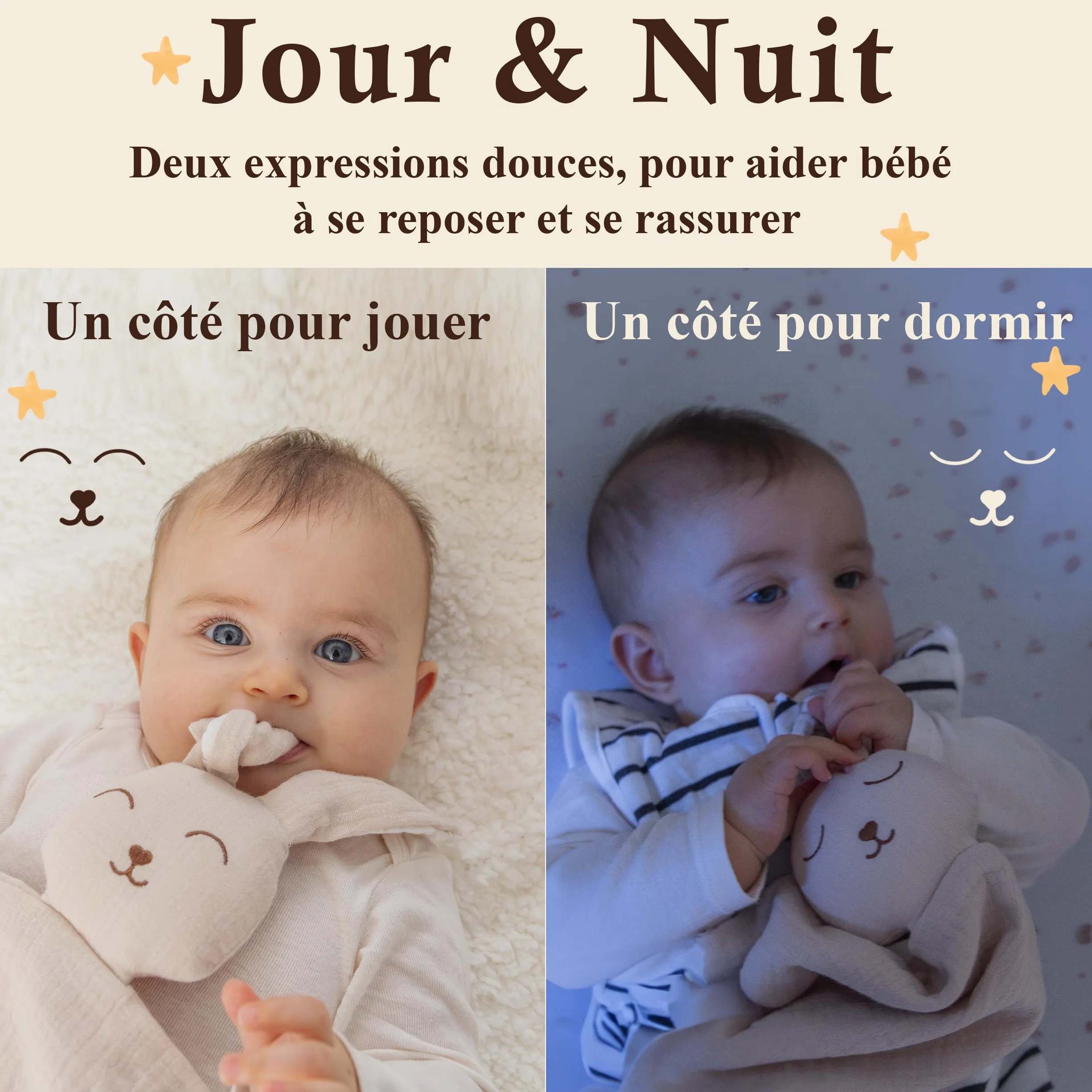 BLIBOO Coffret Cadeau Naissance Doudou Lapin Double Expression 100% Coton Bio Certifié GOTS OEKO-TEX