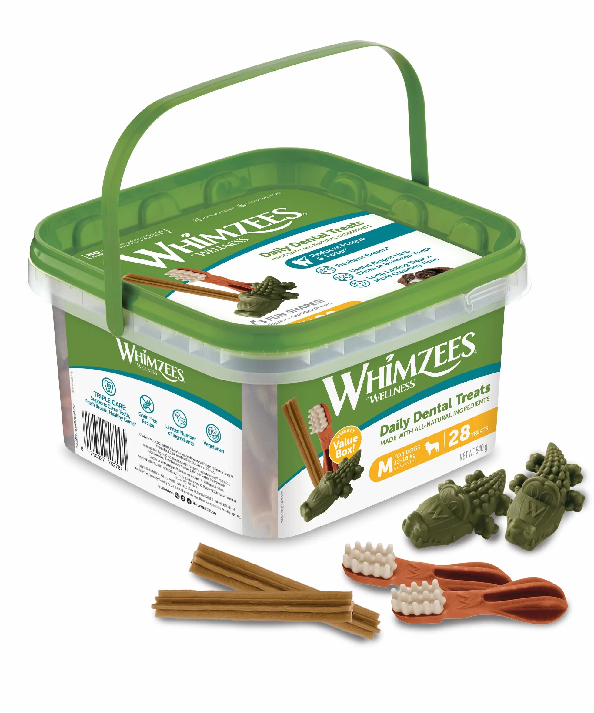 WHIMZEES Boîte de Variété M 28 Pièces Friandises pour Chiens Taille M Naturelles sans Céréale Végétariennes sans Sucre Ajouté