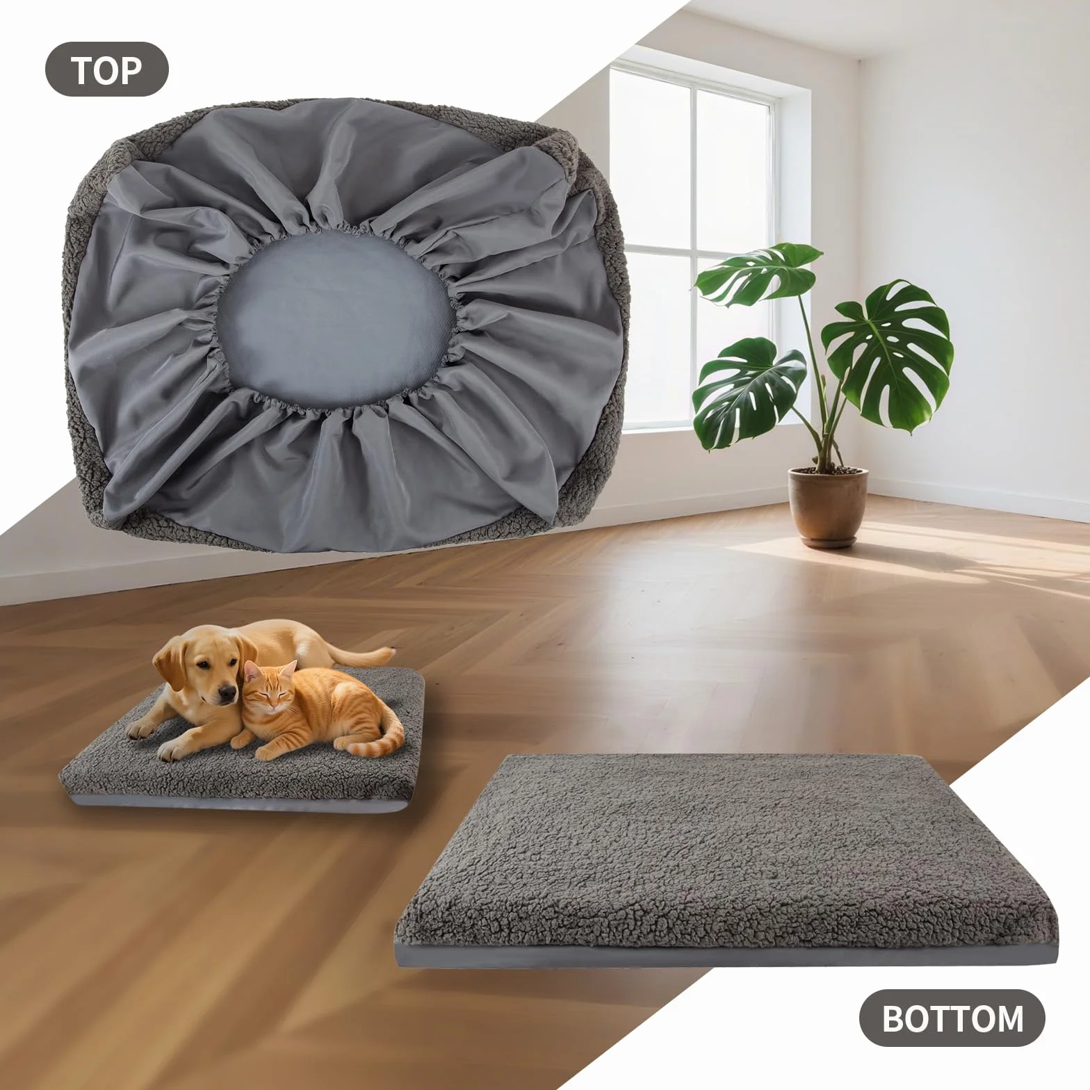 Peluche Douce Imperméable Lavable Amovible Housse de Lit pour Chien Gris 44" x 32" x 6"