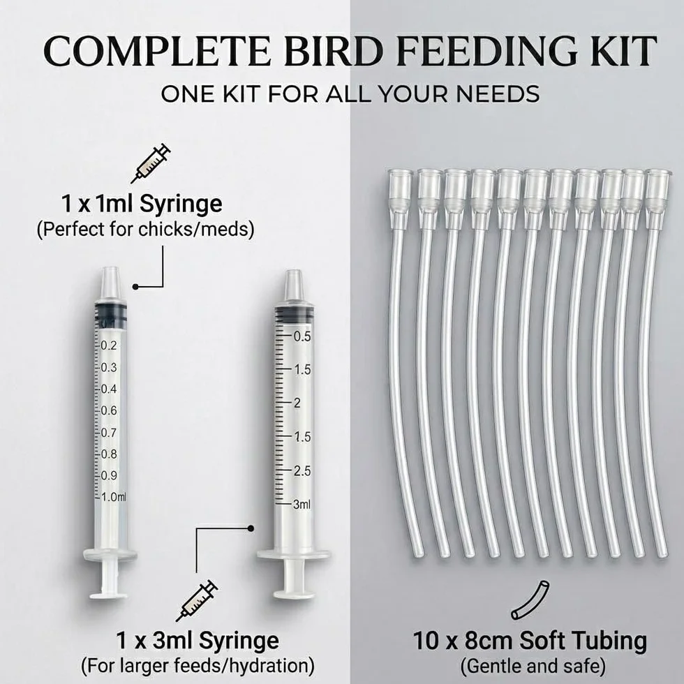 Kit d'Alimentation Manuelle pour Oiseaux avec Seringues 1ml & 3ml et 10 Tuyaux Flexibles