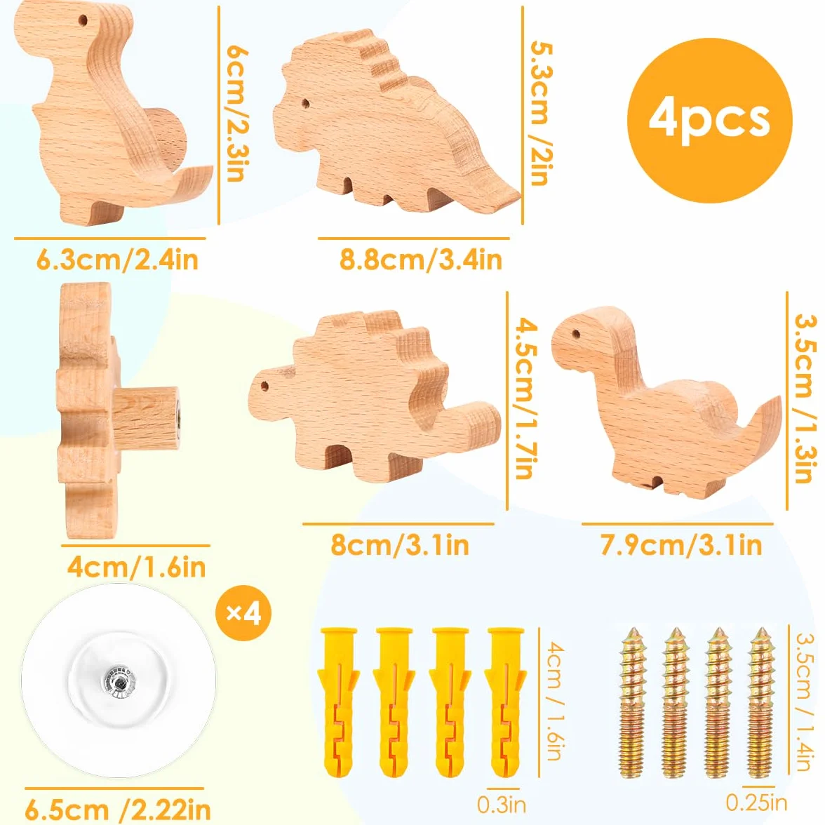 MplehDa Bouton de Meuble Enfant Lot de 4 Poignées de Meuble en Bois Animals
