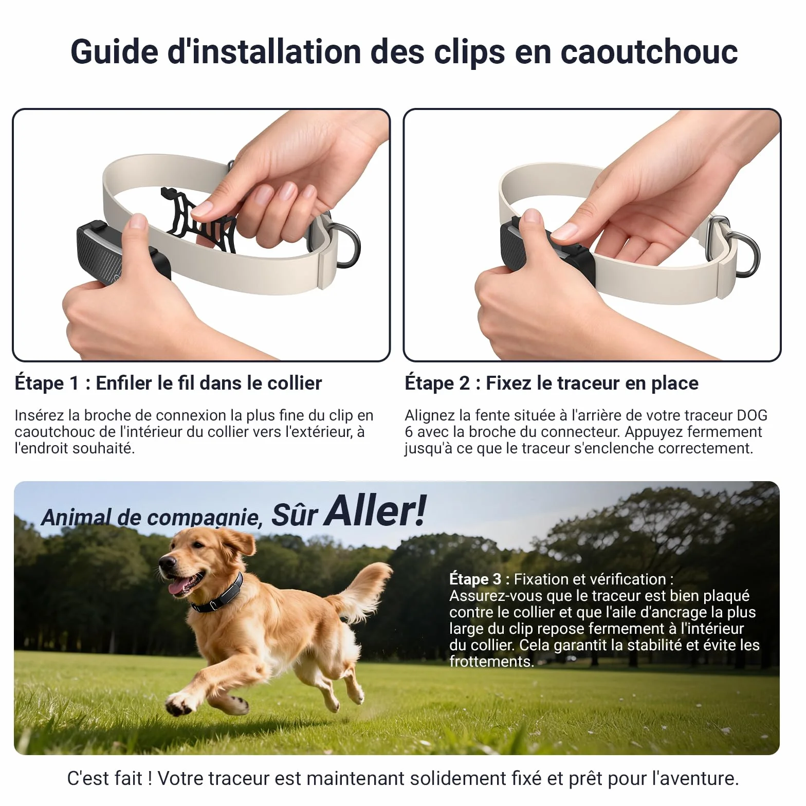 Attaches en Caoutchouc pour Tracti Dog 6 Collier GPS Chien, Remplacement Accessoires Localisation Animaux Noir
