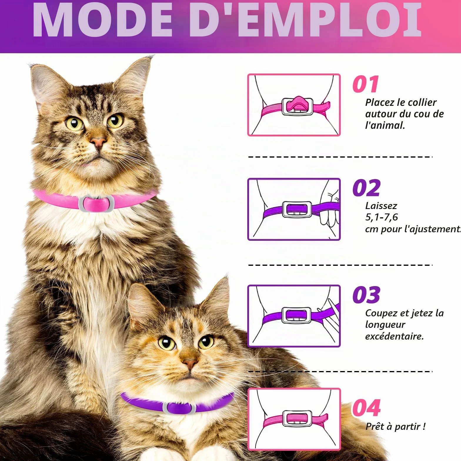 Collier Anti-Puces Chat 4 Pièces Résistant À L'Eau Réglable Protection 24 Mois