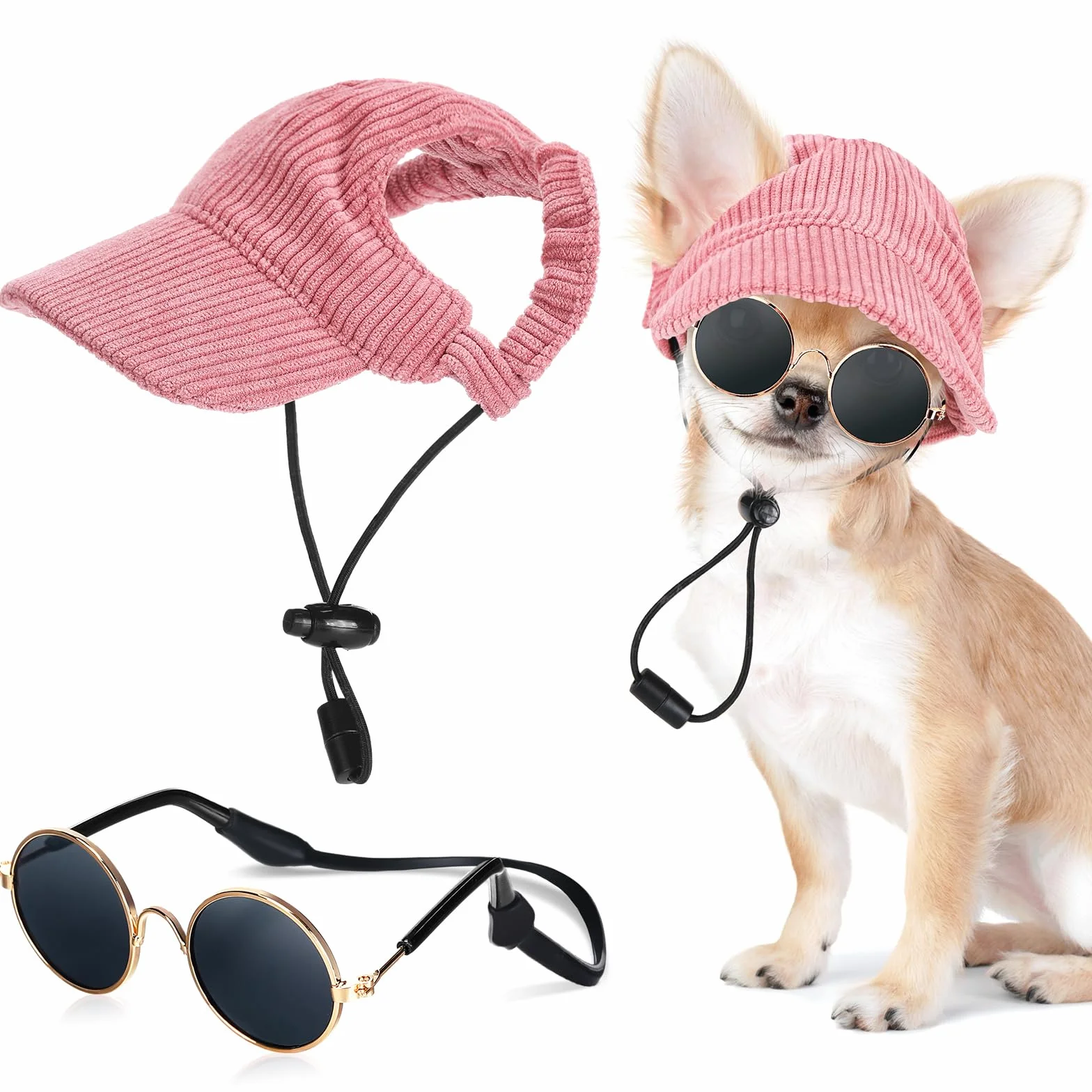 Jadive Casquette de Baseball pour Chiens Chat Lunettes de Soleil avec Silicone Antidérapant Chapeau de Soleil Réglable avec Trous pour Oreilles Coiffe de Plage pour Chiots(Rose,Petit)