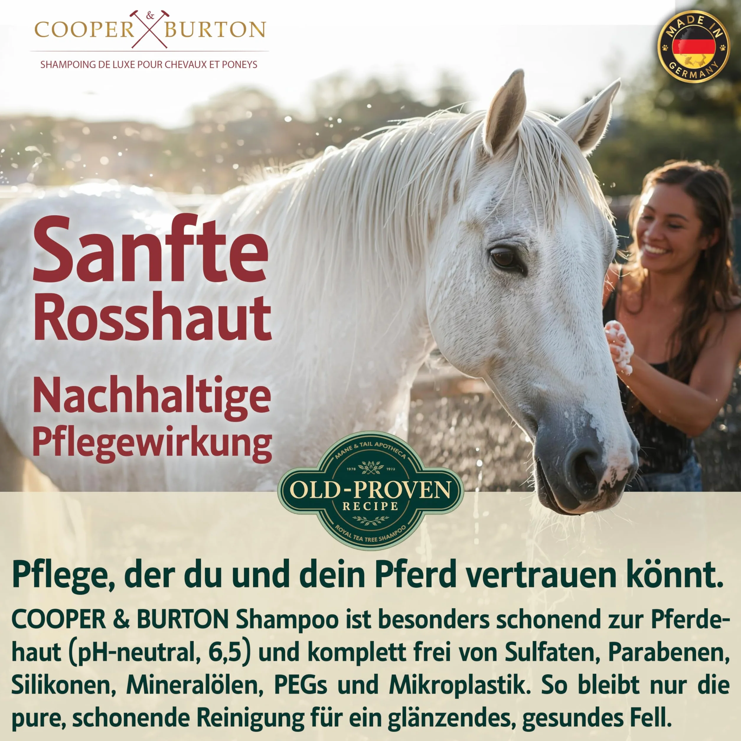 COOPER & BURTON Huile d'arbre à thé Shampoing pour chevaux et poneys 500 ml pH neutre