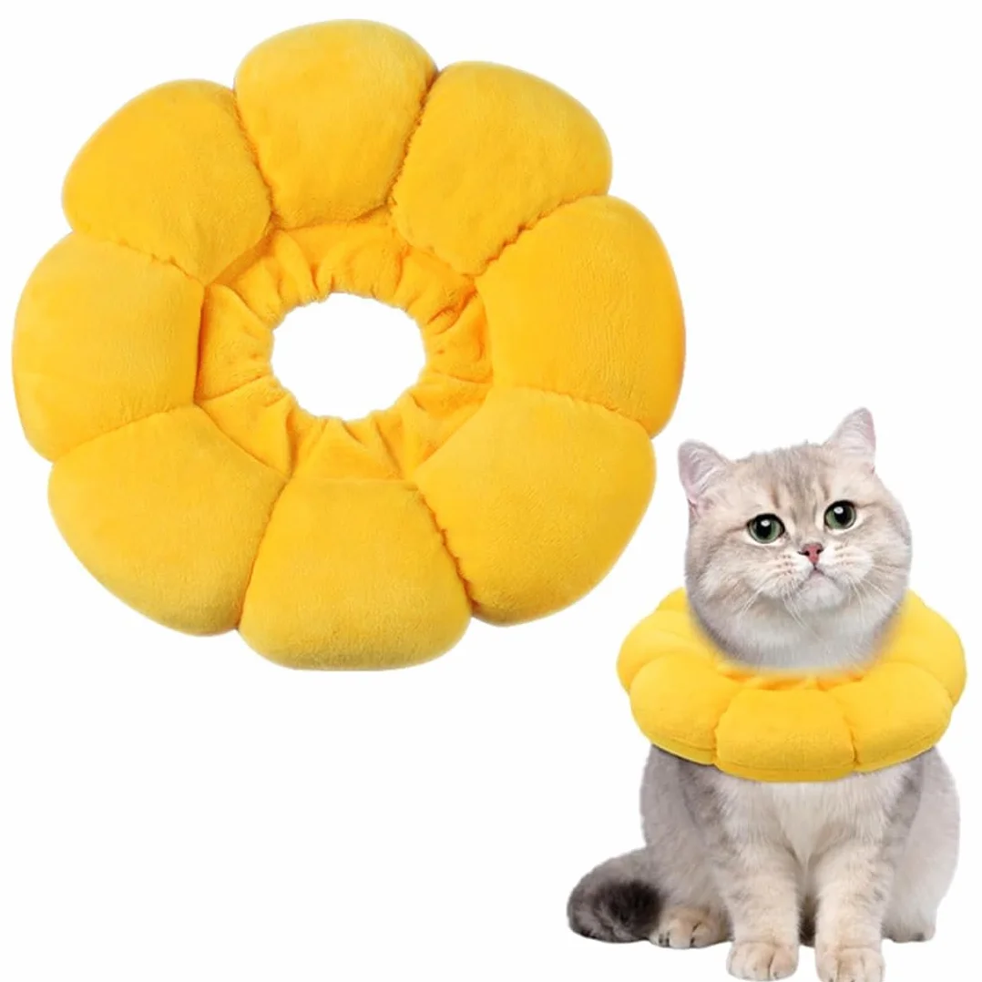 Collier Collerette Respirant Anti-Fuite pour Chat M, Daim Coton Cheveux Non Teints
