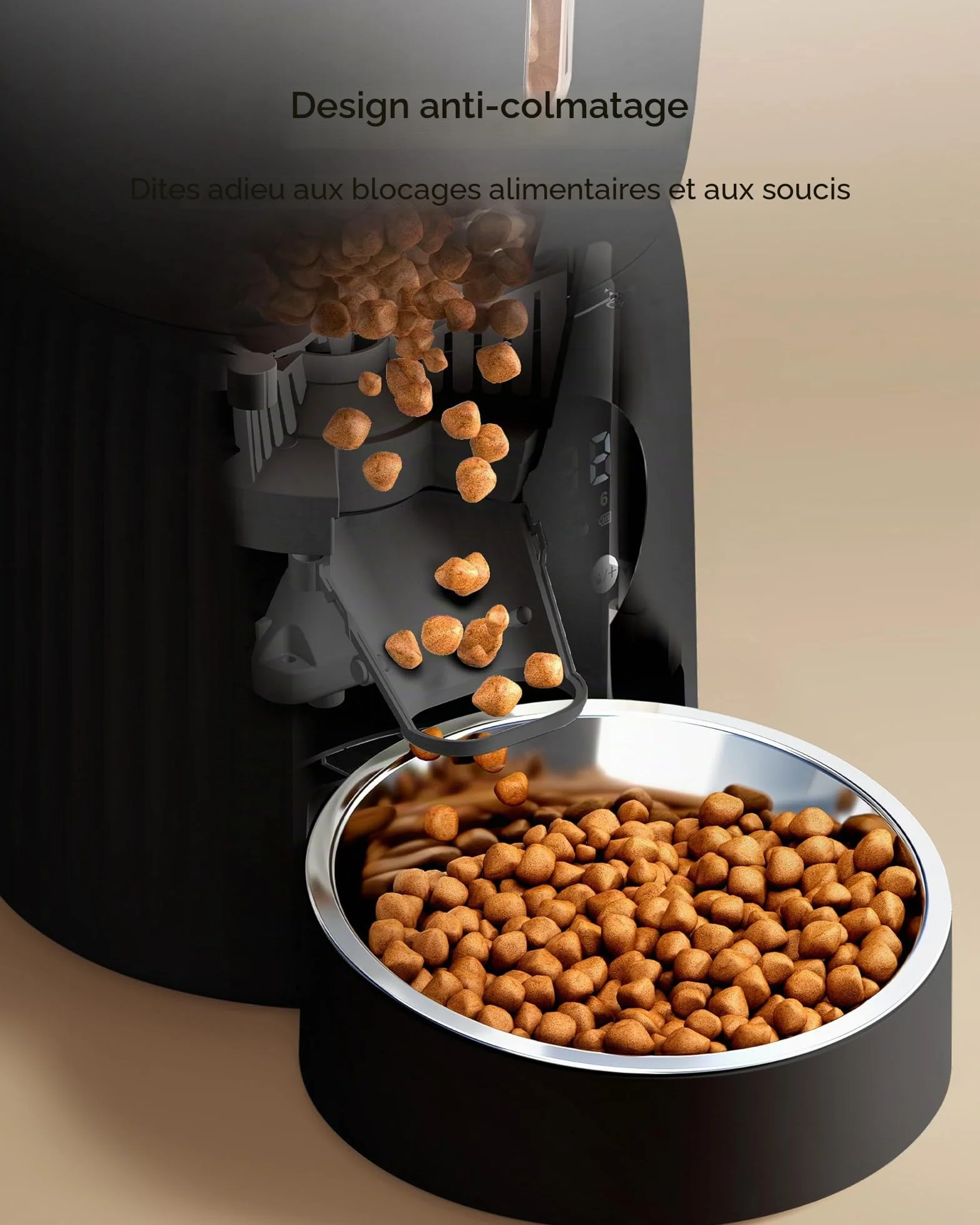 Faroro Distributeur Croquettes Chat Automatique 4L avec Contrôle des Portions, Enregistrement Vocal 10s, Alimentation Lente Noir