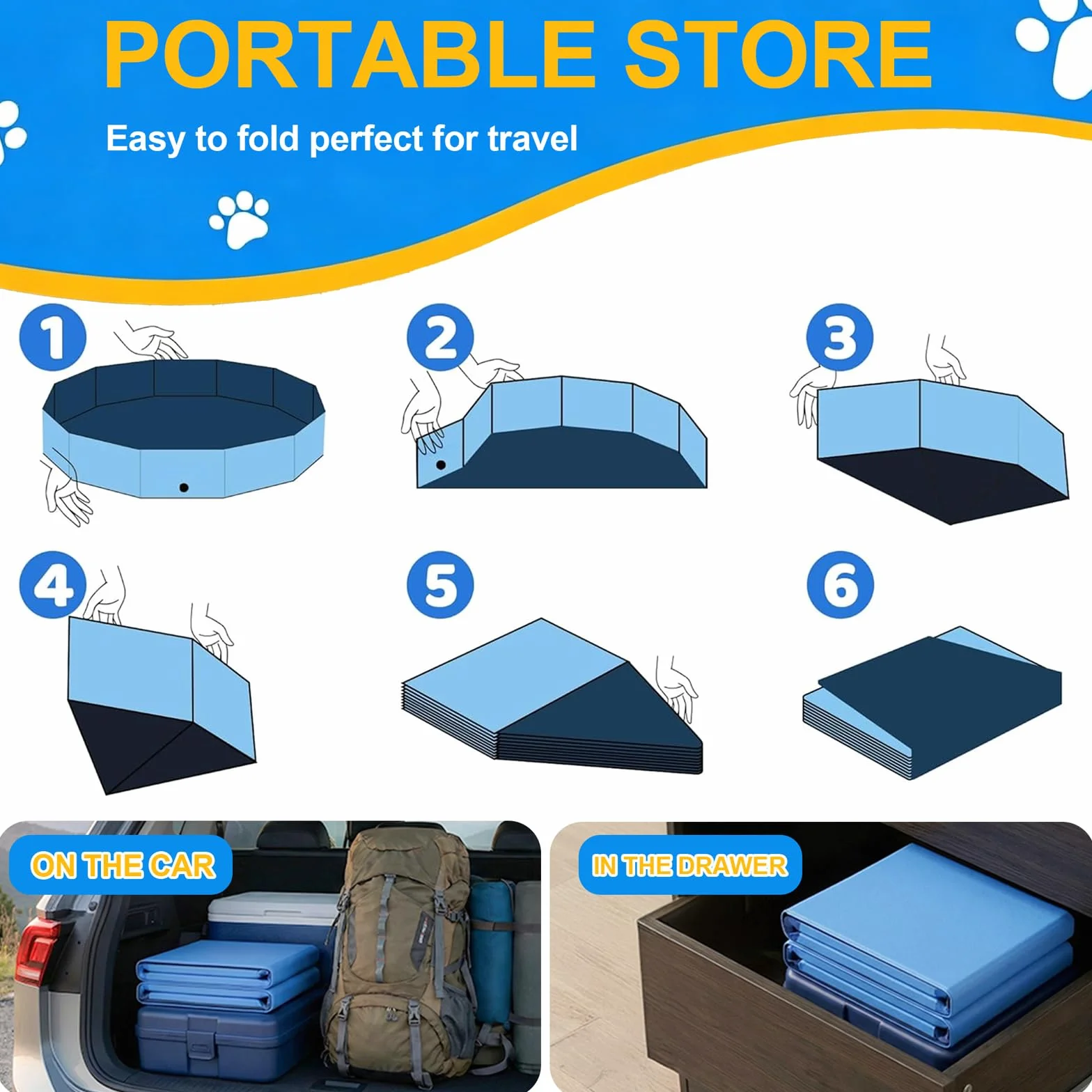 Piscine Chien Pliable 120x30cm PVC Antidérapant Portable Bleu