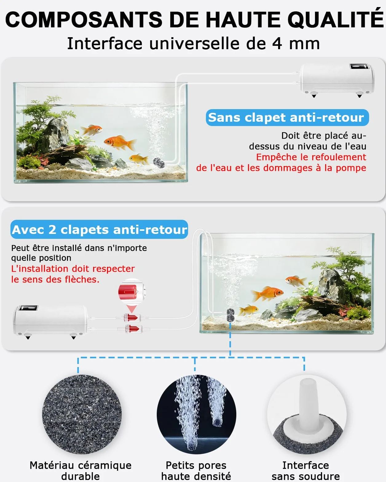Pompe à air portable rechargeable USB pour aquarium, 2600 mAh, silencieuse, deux sorties