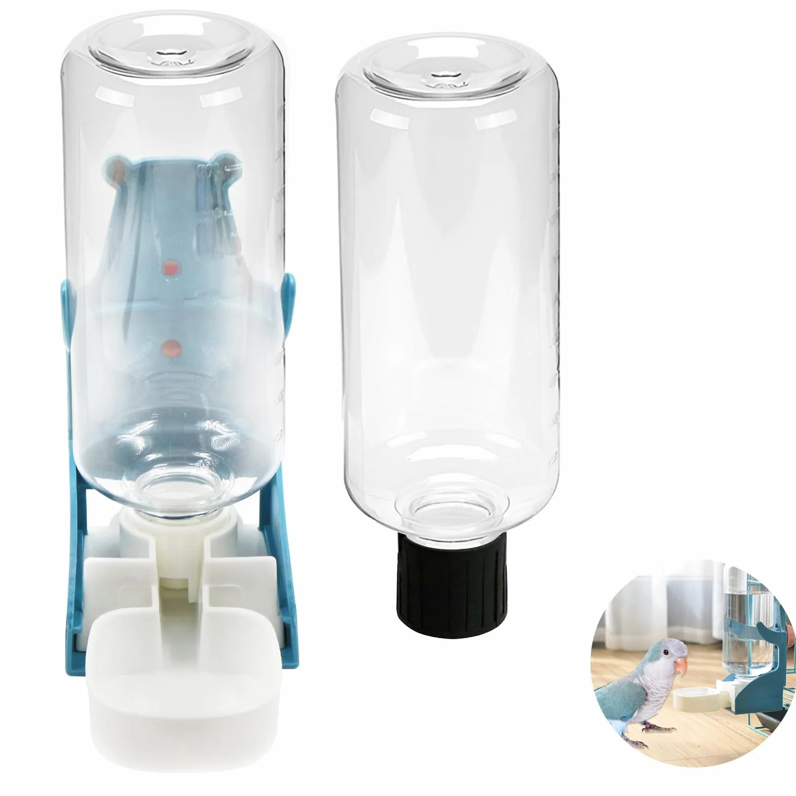 Distributeur d'eau et Nourriture Automatique pour Oiseaux, 2 Bouteilles 500ml, Anti-Fuite, Bleu