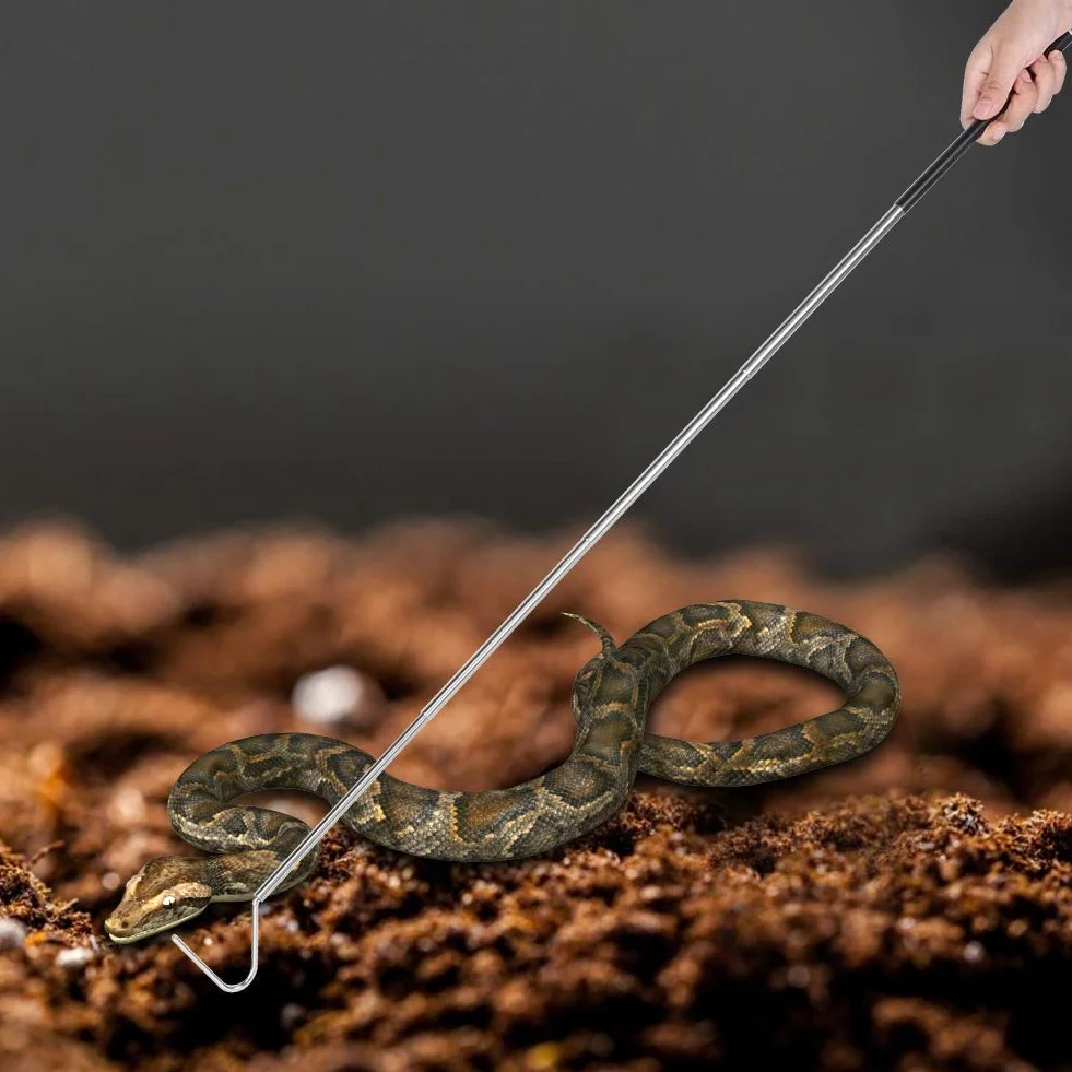 Crochet Serpent en Acier Inoxydable Extensible Télescopique 1 M, Outil de Capture Rétractable pour Reptile (Noir)