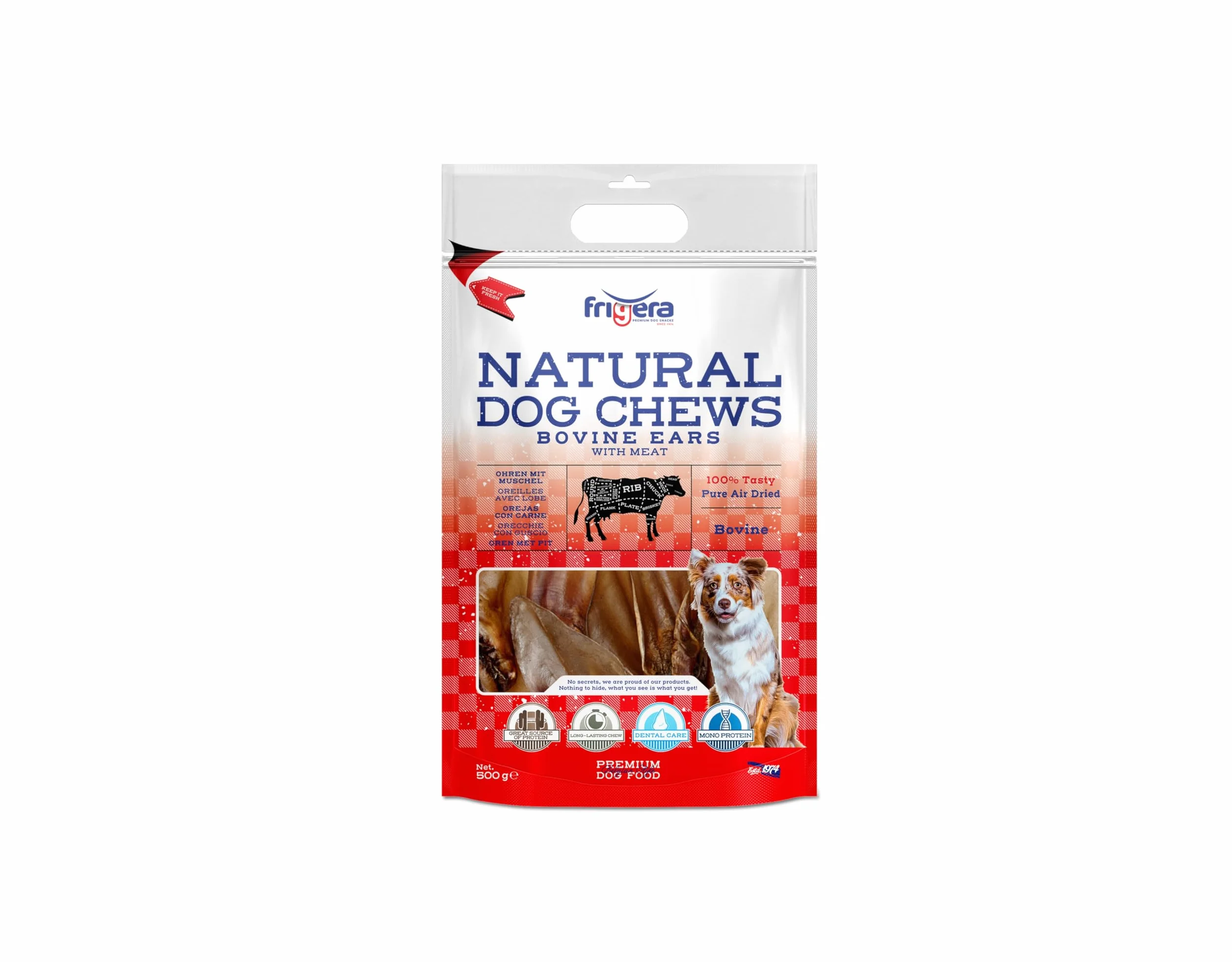 Frigera Oreilles avec Lobe 500g Friandises Naturelles Riches en protéines pour Chiens sans Gluten ni céréales