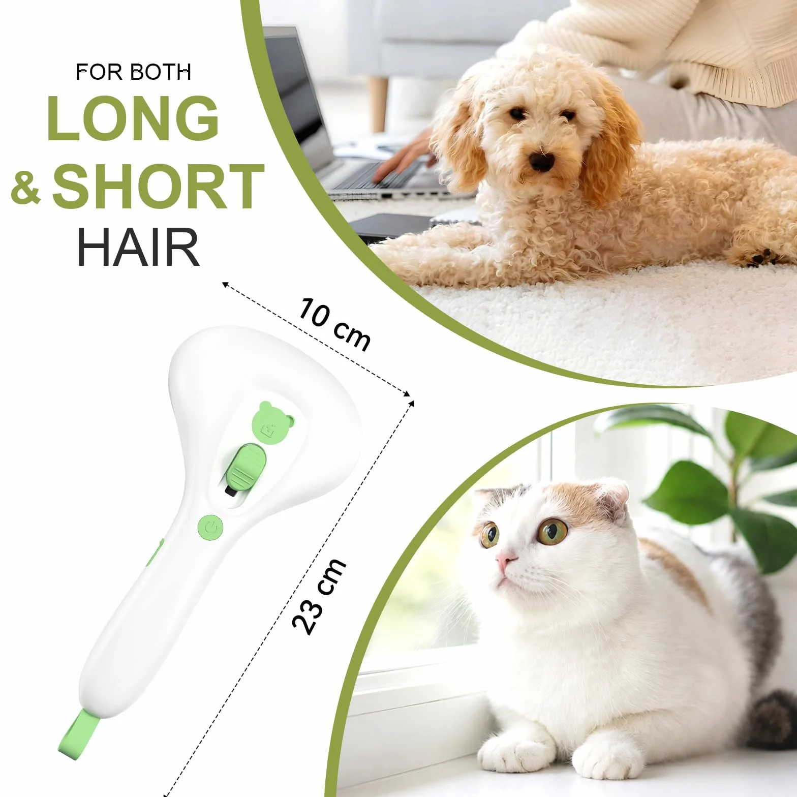 Brosse Vapeur pour Chat avec Bouton de Déverrouillage, Design Silencieux, Rechargeable pour Chats Chiens Lapins Vert