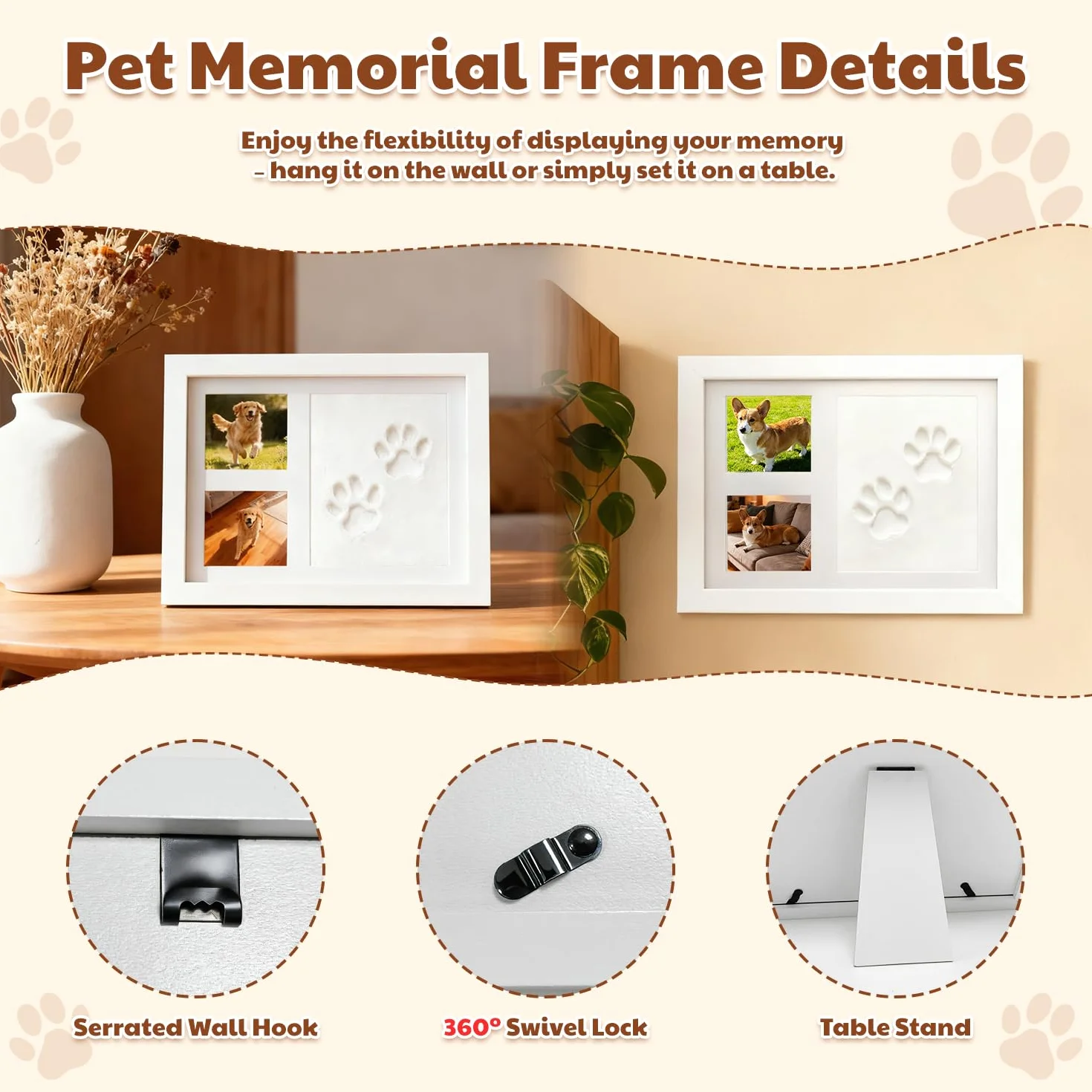 Kit Empreinte Chien Chat, Cadre Souvenir avec Empreinte en Argile, Kit d'Empreinte Bébé Main et Pied, Blanc